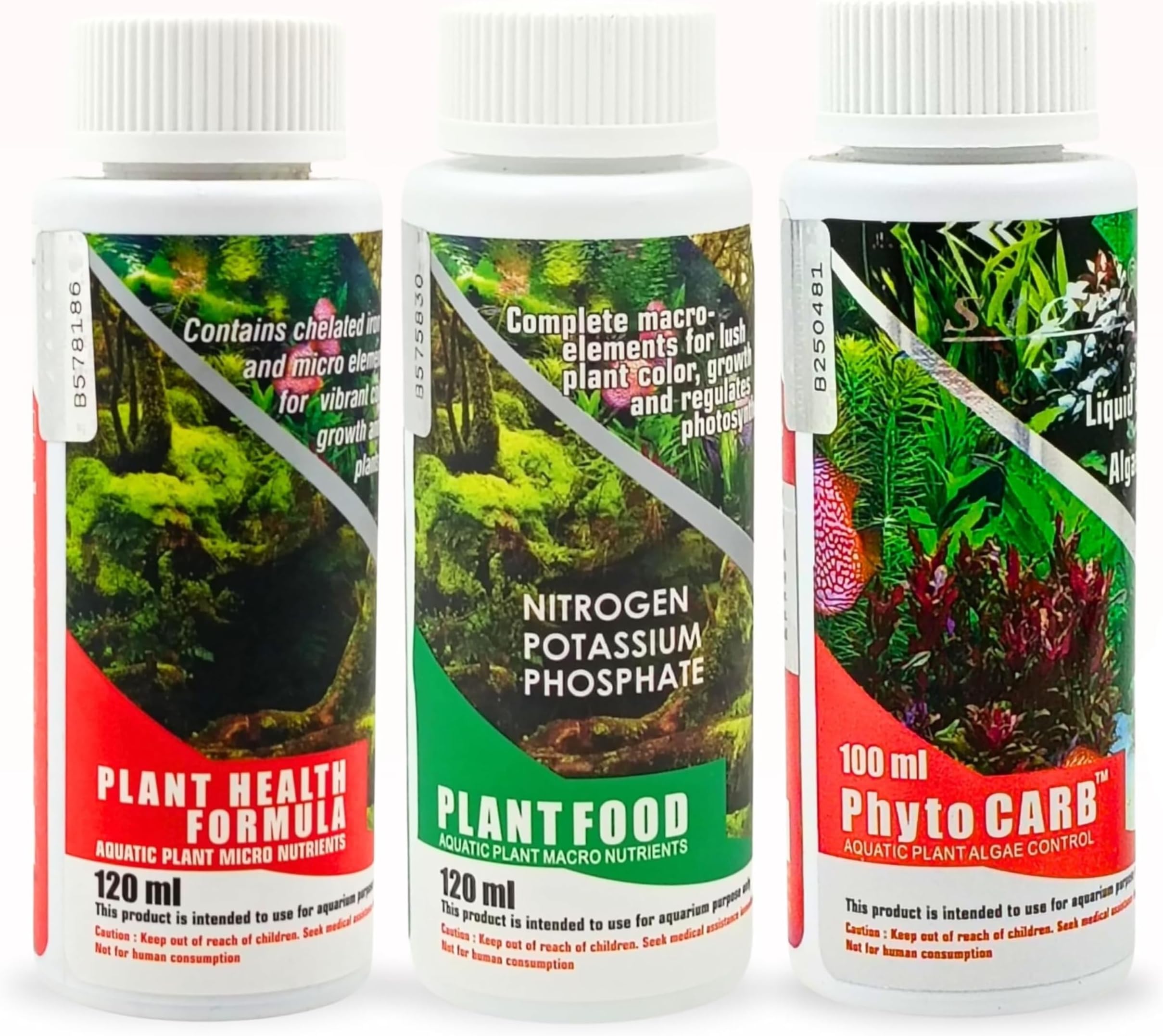 Foodie Puppies Aquatic Remedies 3-in-1 Aquarium Medicine Combo - (Plant Food + Health Formula 120ml Each and Phyto Carb Plus 100ml) | Plant Fertilizer for Planted Aquarium