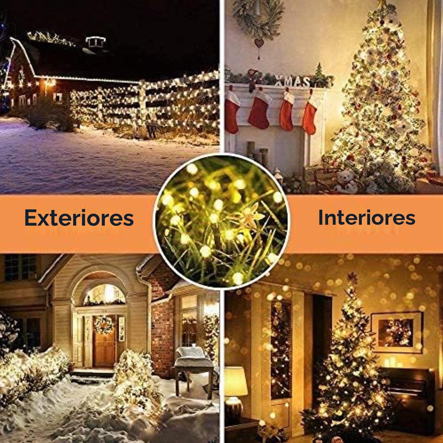 Gresonic - Cadena de luces LED en racimo, alimentación eléctrica, decoración para interiores, exteriores, jardín, árbol de Navidad, boda (750 LED, luz blanca cálida constante)