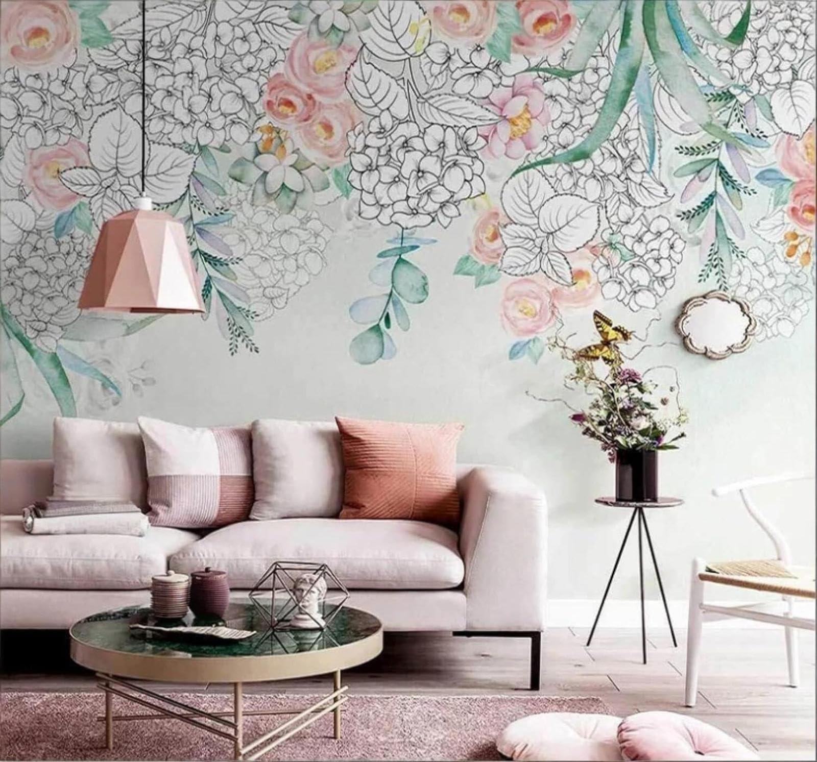 Wallpaper-3D-Xlm 200Cm×140Cm(B×H) Hand Drawn Beautiful Pastoral Flowers Butterflies 3D Wallpaper Easy Install Feature Office Living Room Sofa Bedroom Tv Background Wall Decoration-200Cm×140Cm