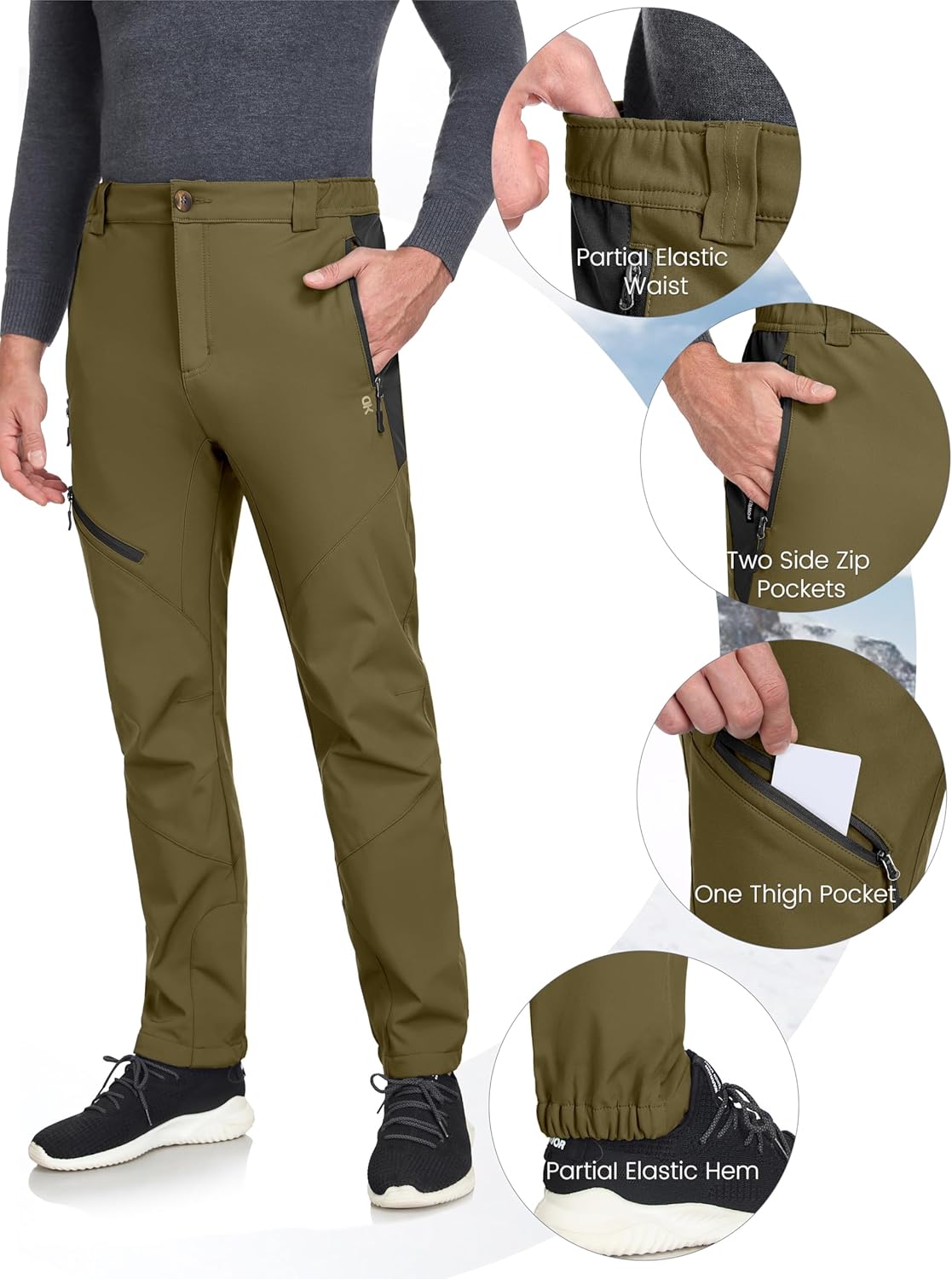 Little Donkey Andy Men’s Fleece Lined Softshell Pants for Hiking SKiiing