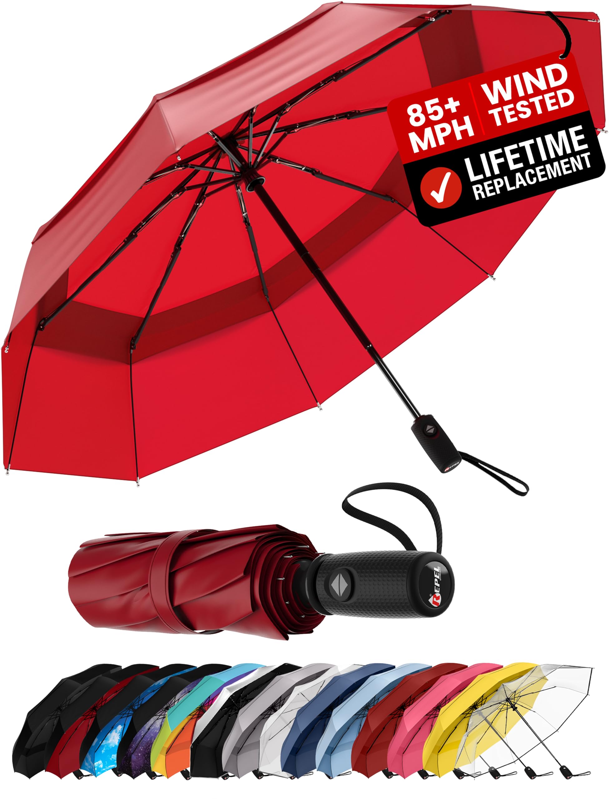 Repel Umbrella Windproof Travel Umbrellas for Rain - Easy Auto Open Close, Durable & Compact Umbrella, Strong Fiberglass Frame, Waterproof Canopy - Backpack, Purse, Portable Umbrella for Travel