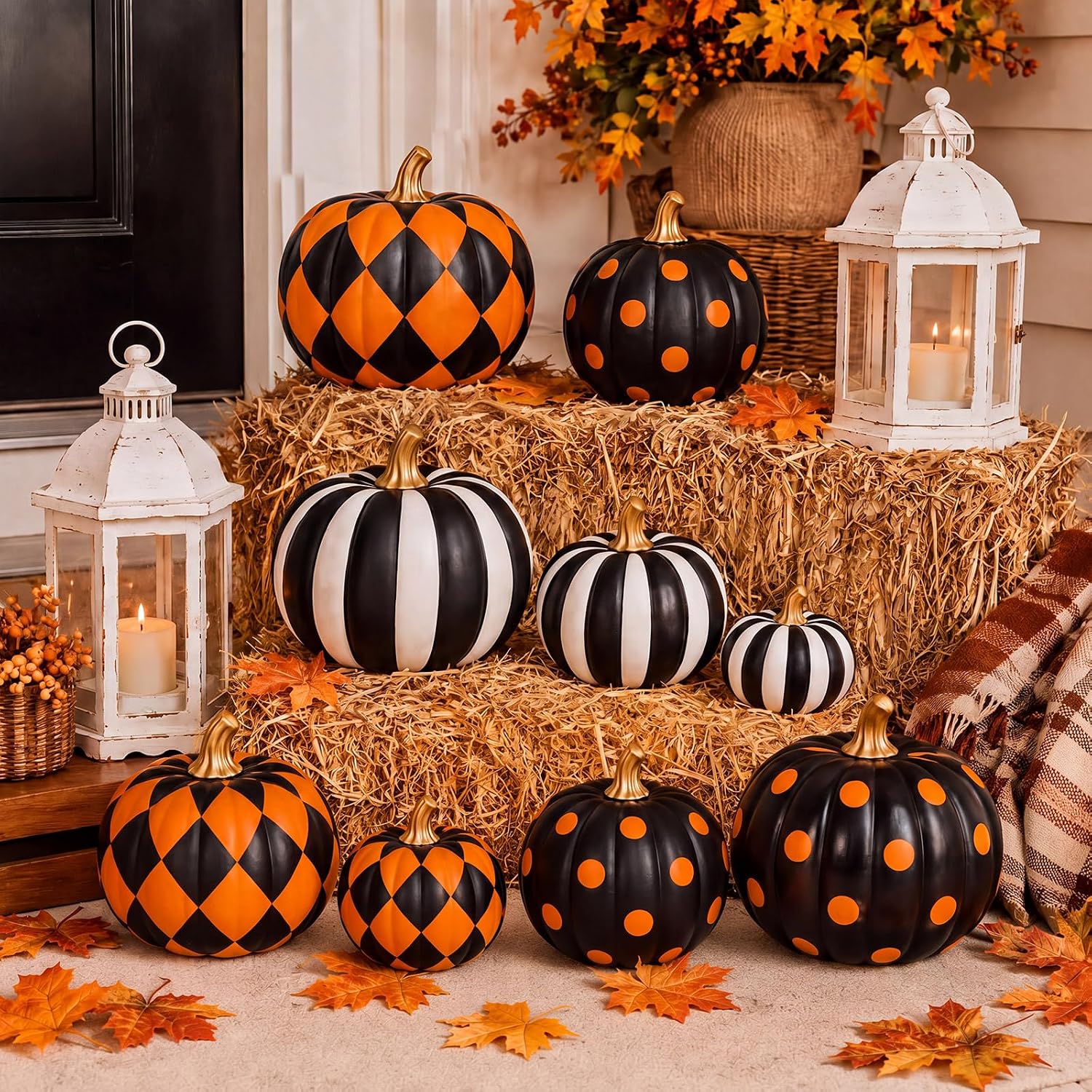 RattanView 9 Pcs Halloween Artificial Foam Pumpkins Assorted Sizes