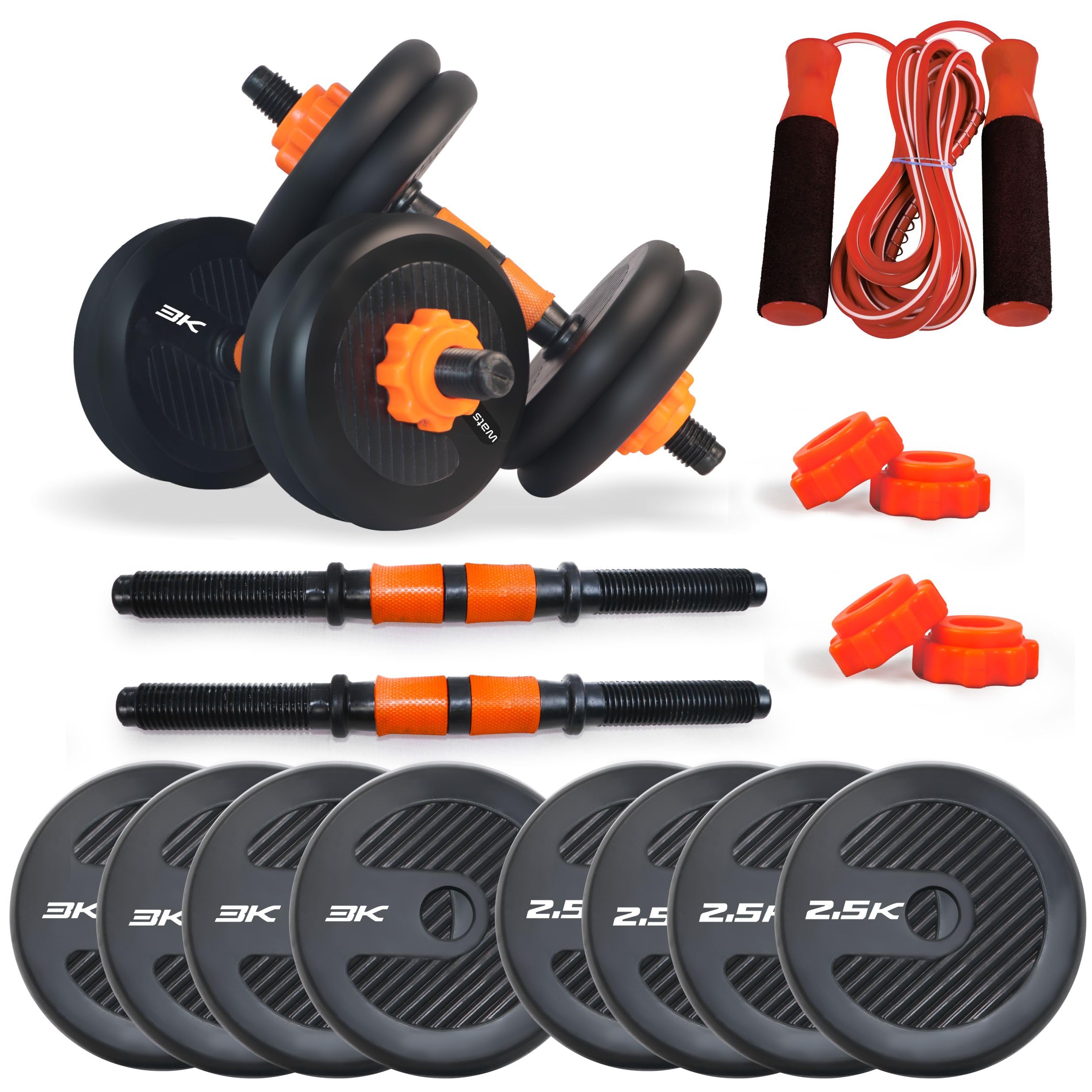 WATSON Premium Rubber Dumbbell Set For Men & Women Fitness, Dumbbell Set With 20Kg (3Kgx4, 2Kgx4) Rubber Weight Plates, Hard PVC 17" Dumbbell Rods, Ball Bearing Skipping Rope (B0CL3LWP1N) Amazon Price History, Amazon Price Tracker