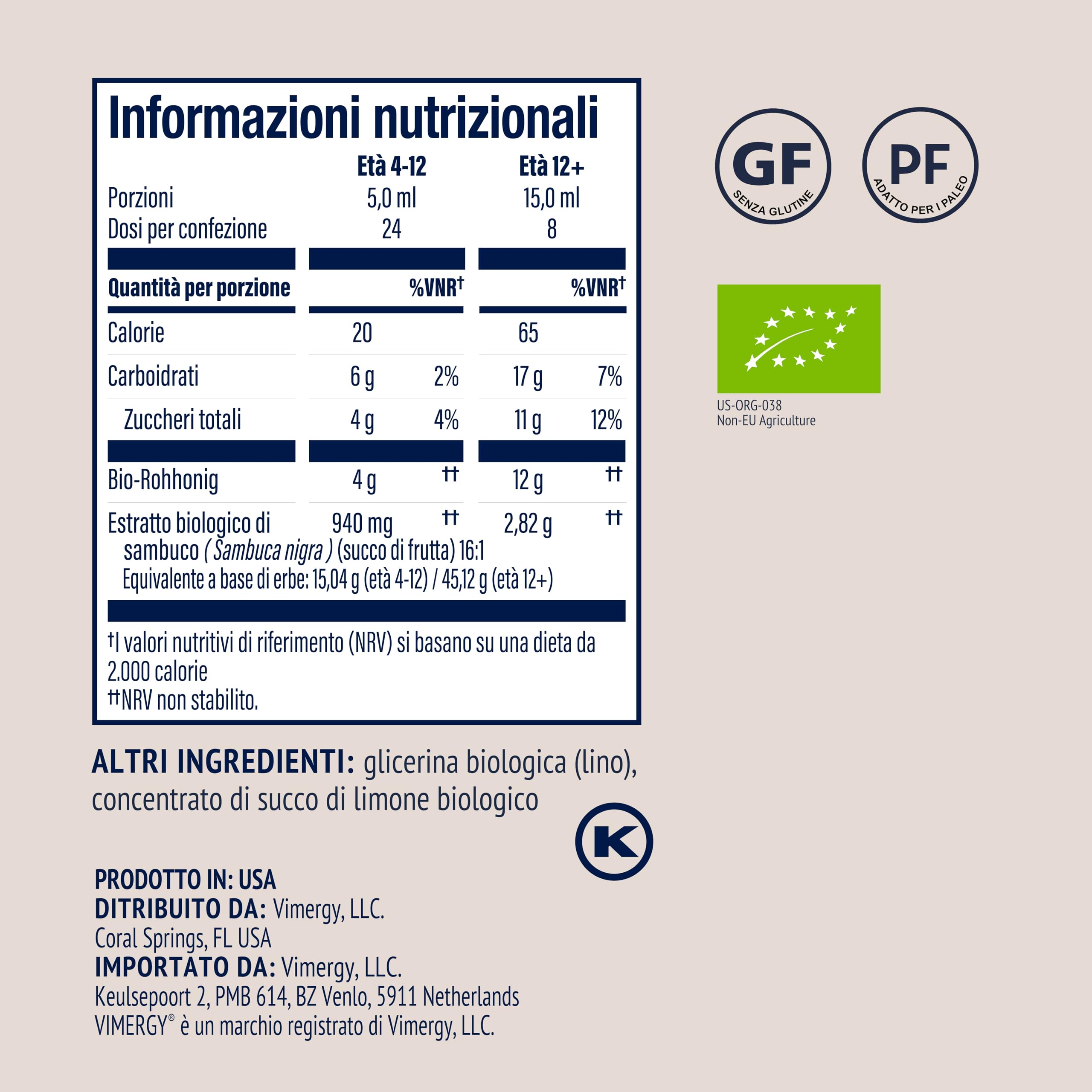 Vimergy Soothe Wise – Estratto di sambuco ad assorbimento rapido con formula a base di miele grezzo e biologico – Kosher (120 ml)