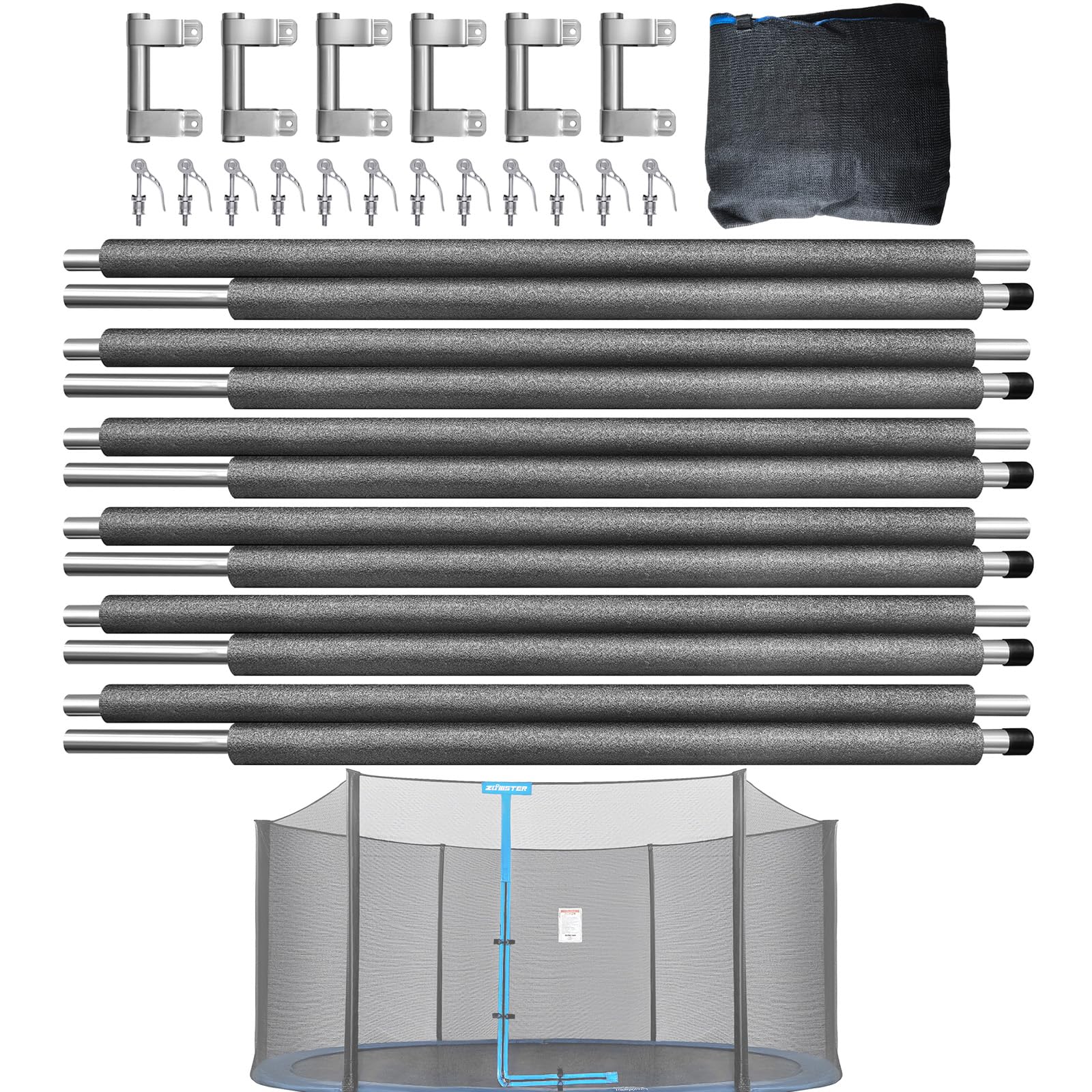 Zoomster Trampoline Replacement Enclosure Pole with 14FT Trampoline Enclosure Net, Fit for Round Trampoline with 6 Poles (No Tool Needed. Can be