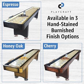 Playcraft Georgetown Shuffleboard Table with Storage Cabinet - Shuffle Board Game Table with Matching Abacus, 8 Pucks, Brush & Wax - Pro Climate Adjusters - Hand-Stained Burnished Finish