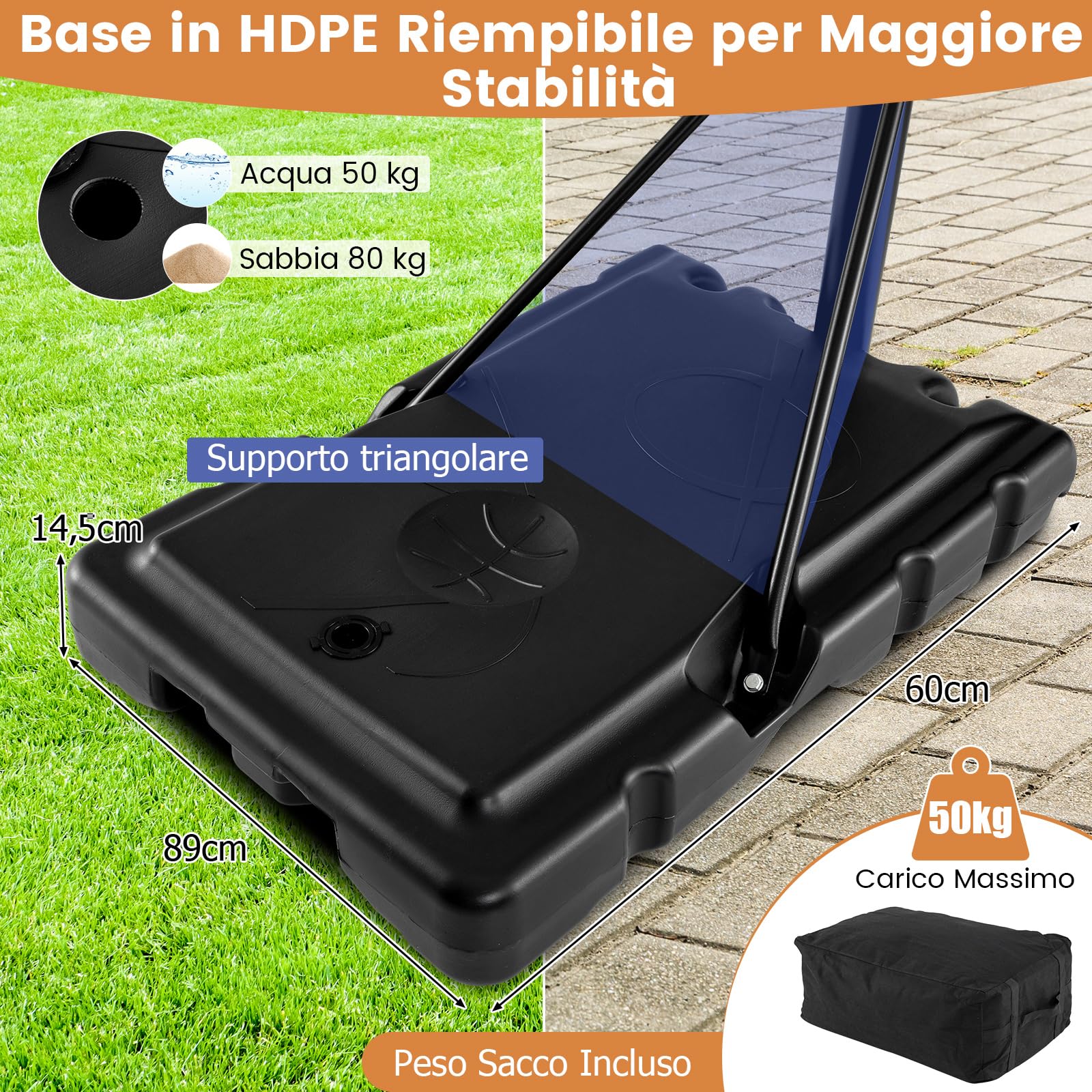 COSTWAY Canestro da Basket Regolabile 160-305 cm in Altezza per Adulti, Canestro con Piantana a Ruote, Canestro con Asta e Base Riempibile per Interno ed Esterno, Nero