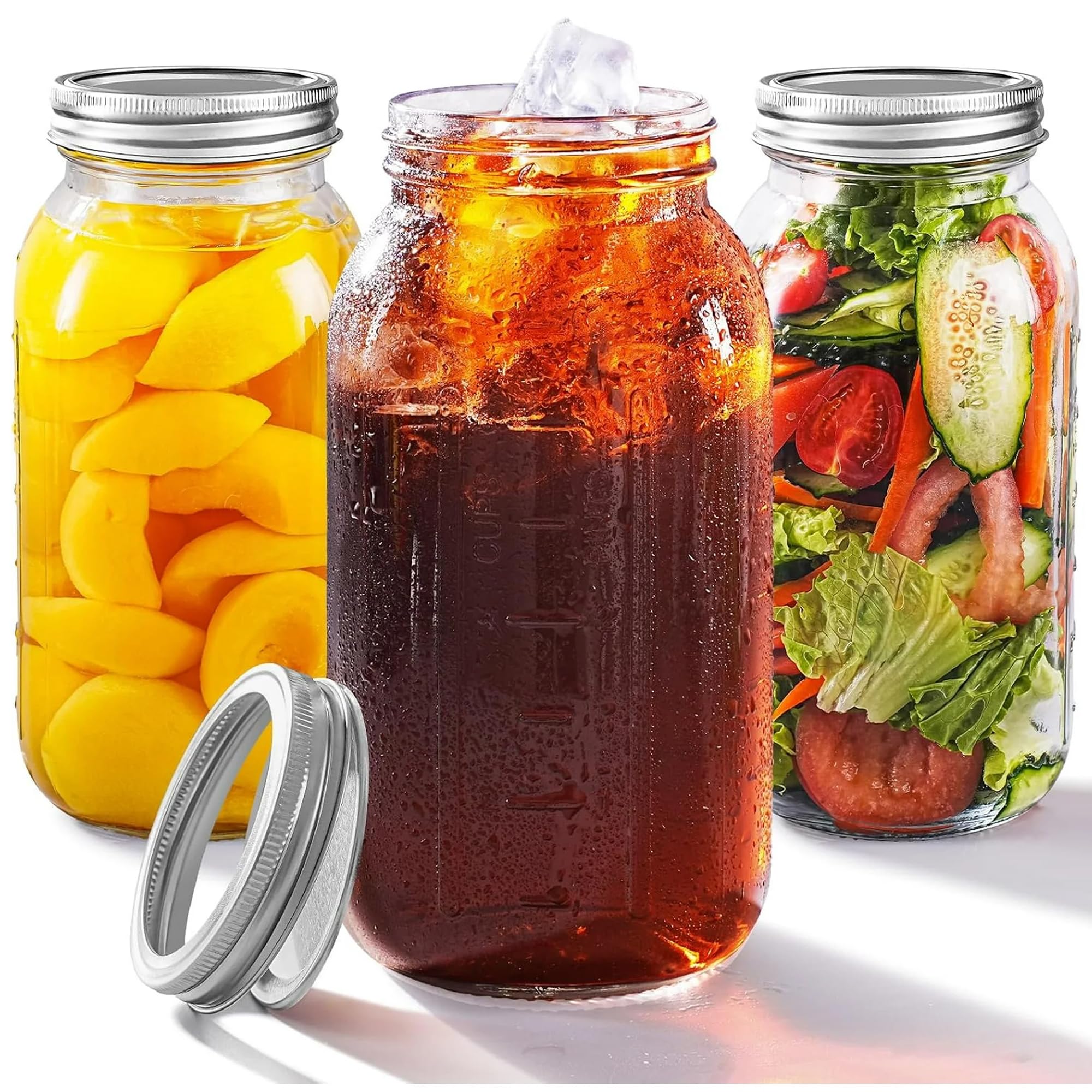 ATEK 3 Pack 64oz Wide Mouth Glass Mason Jars with Leakproof Lids