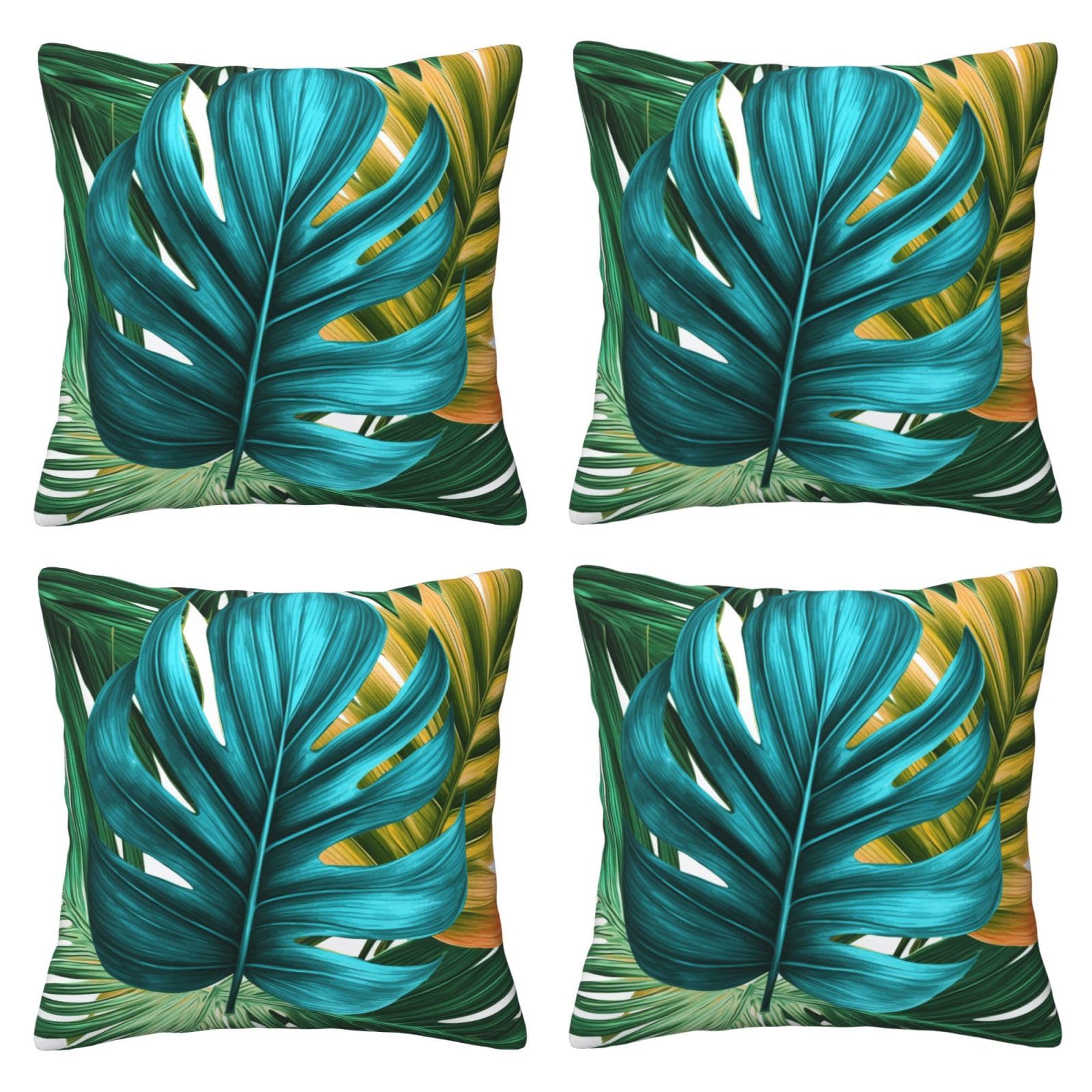 Tropical Palm Leaf Throw Pillow Cases 4 Pack Square Pillowcases Super Soft Pillow Protectors With Zipper for Couch Livingroom Sofa Bed Office Car,30x30 CM