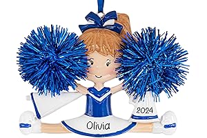 Personalized Cheerleader Christmas Ornament 2024 - Blue Pompom