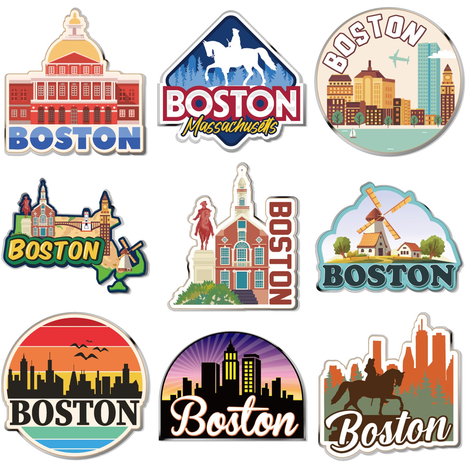 Tellegloww 18 Pcs Boston Fridge Magnet Stainless Steel Magnetic City Refrigerator Stickers Boston Magnet Souvenirs Gifts Refrigerator Magnets Home