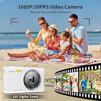 Vintage Kids Digital Camera Old Photo Camera 16X Digital Zoom Compact Point and Shoot Digital Cameras Gift for Children Teen Girl Boy Age 3 4 5 6 7 8 9 10 (White)
