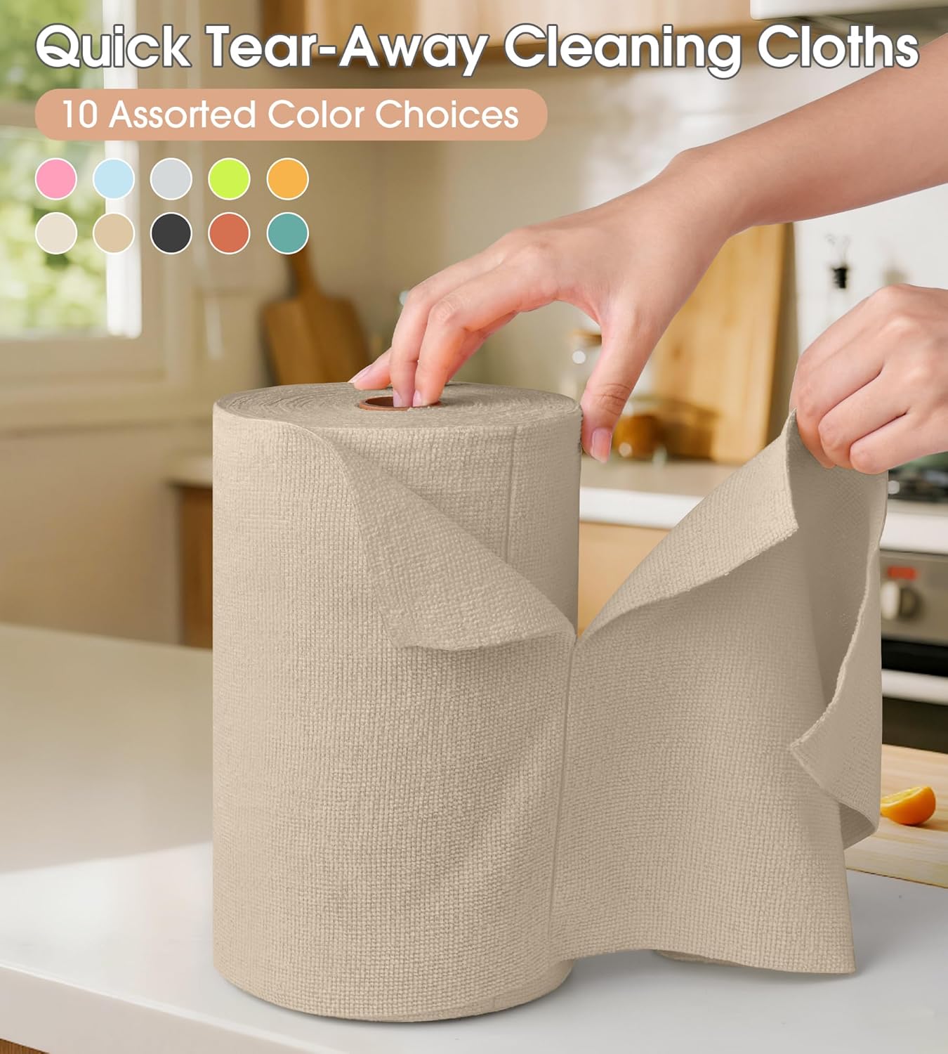 KitchLife Microfiber Cleaning Cloth Roll, 100 Pack - Tear-Away Microfiber Paper Towels, Lint-Free, Reusable, Washable for Kitchen, Car, Dishes, and Sensitive Surfaces (Sand Beige) - Image 6
