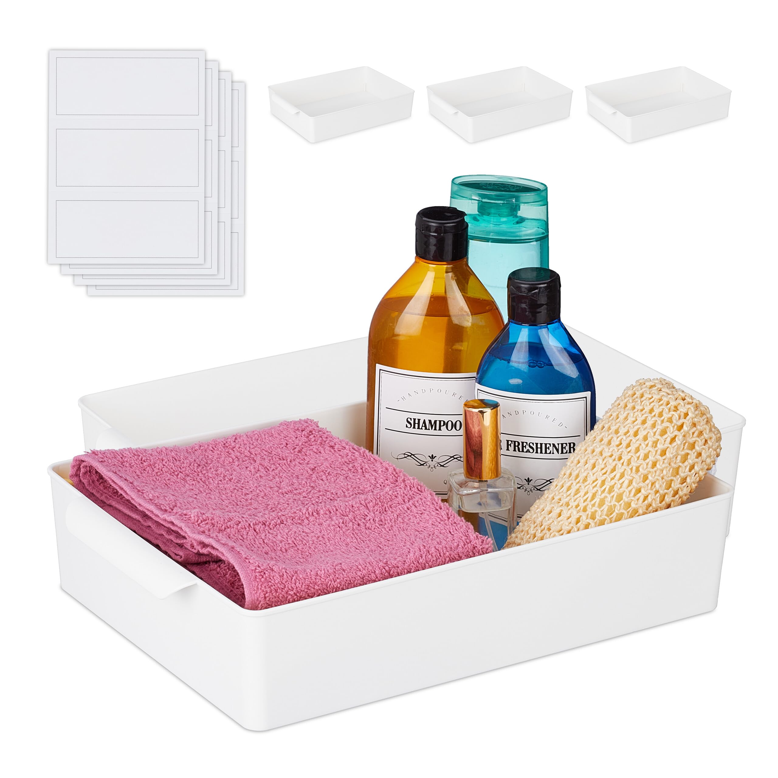 Relaxdays Set 4 Scatole Organizer Portaoggetti In Plastica Bianca - Per Bagno, Cucina E Frigo, 7x24x34 Cm - 2
