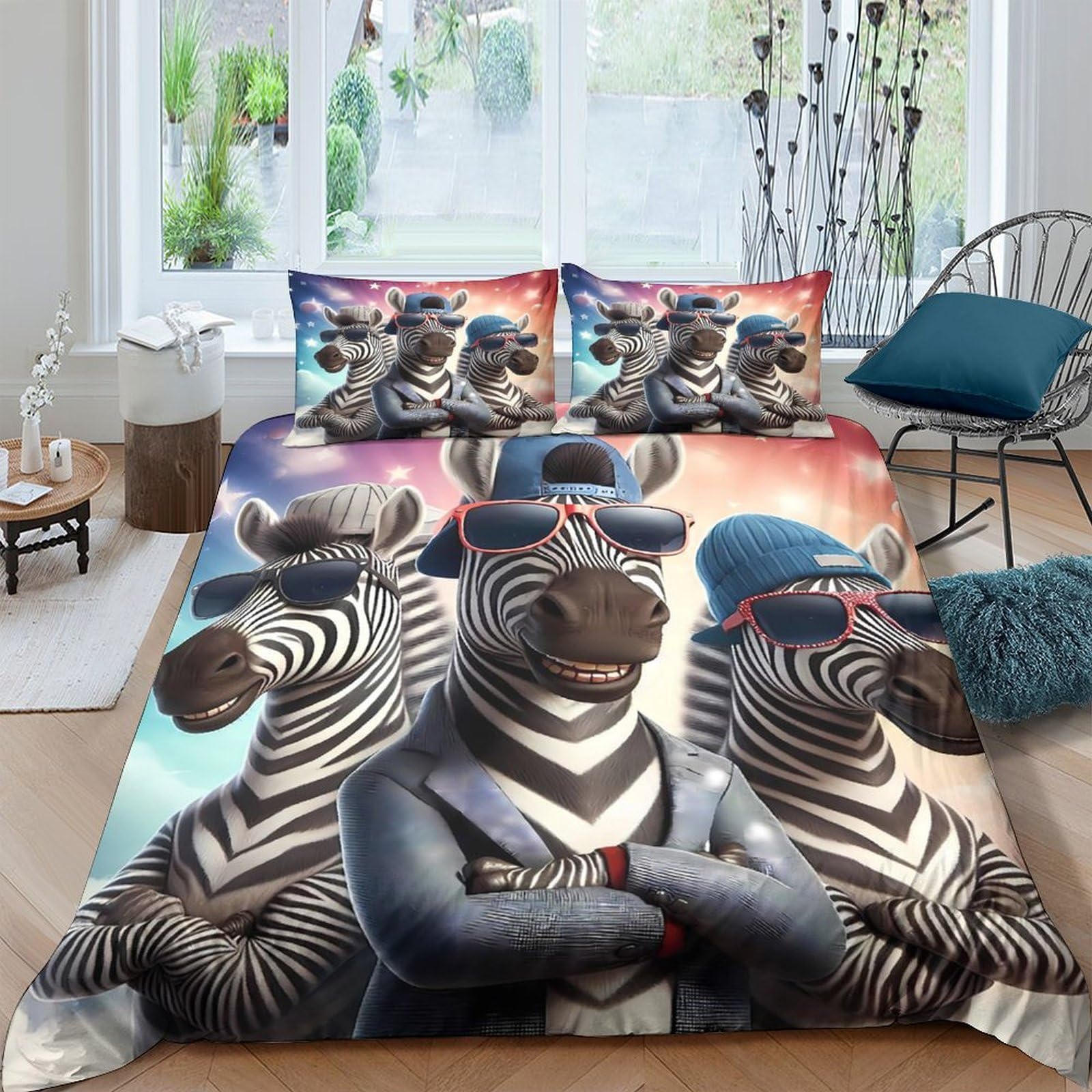 Ctjqhvkz Style-10 3D Printed Cool Zebra Fitted Sheet Microfiber Cartoon Animal Hip Hop Mattress Cover Bedroom Dorm Protector Single（135X200cm）