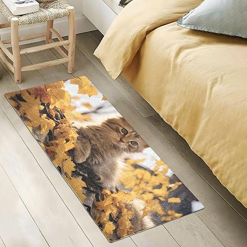Miniatura 6 de Fluffy Floor Carpet 39x20in-Cat and Maple LeafFront Door Mat Indoor Machine Washable Carpet,Aesthetic Rug