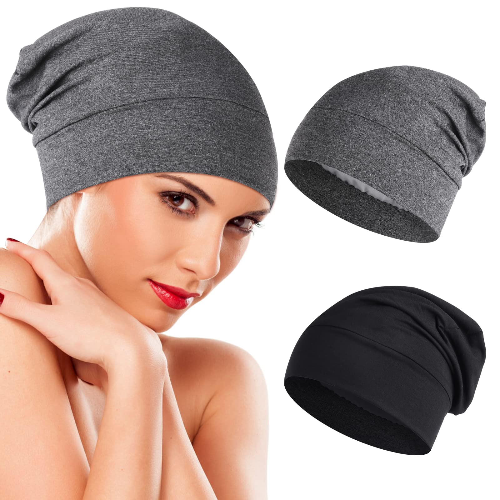 Cappello Da Viaggio In Raso Traspirante Cappello Da Sonno In Seta Rotonda Comfort Protezione Per Capelli Per Le Donne Viaggio Amichevole, Grigio Argento, Taglia Unica - Foto 8