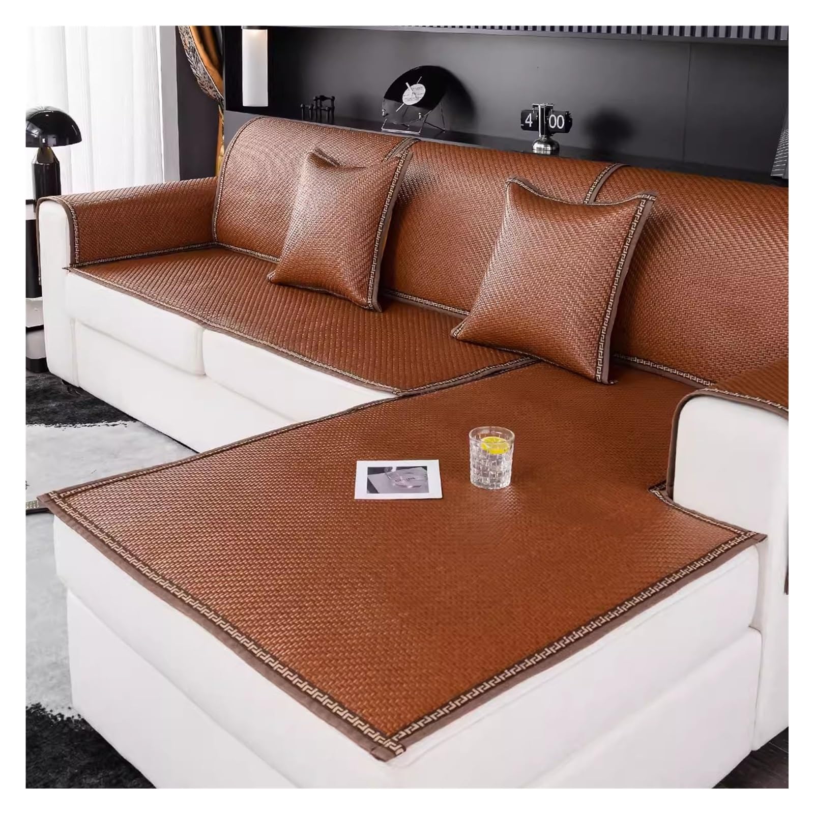 Copridivano estivo in rattan, per divano a 2/3/4 posti, fresco e convertibile, traspirante, per poltrona reclinabile e chaise longue, copertura protettiva per mobili rinfrescante, decorazione per la