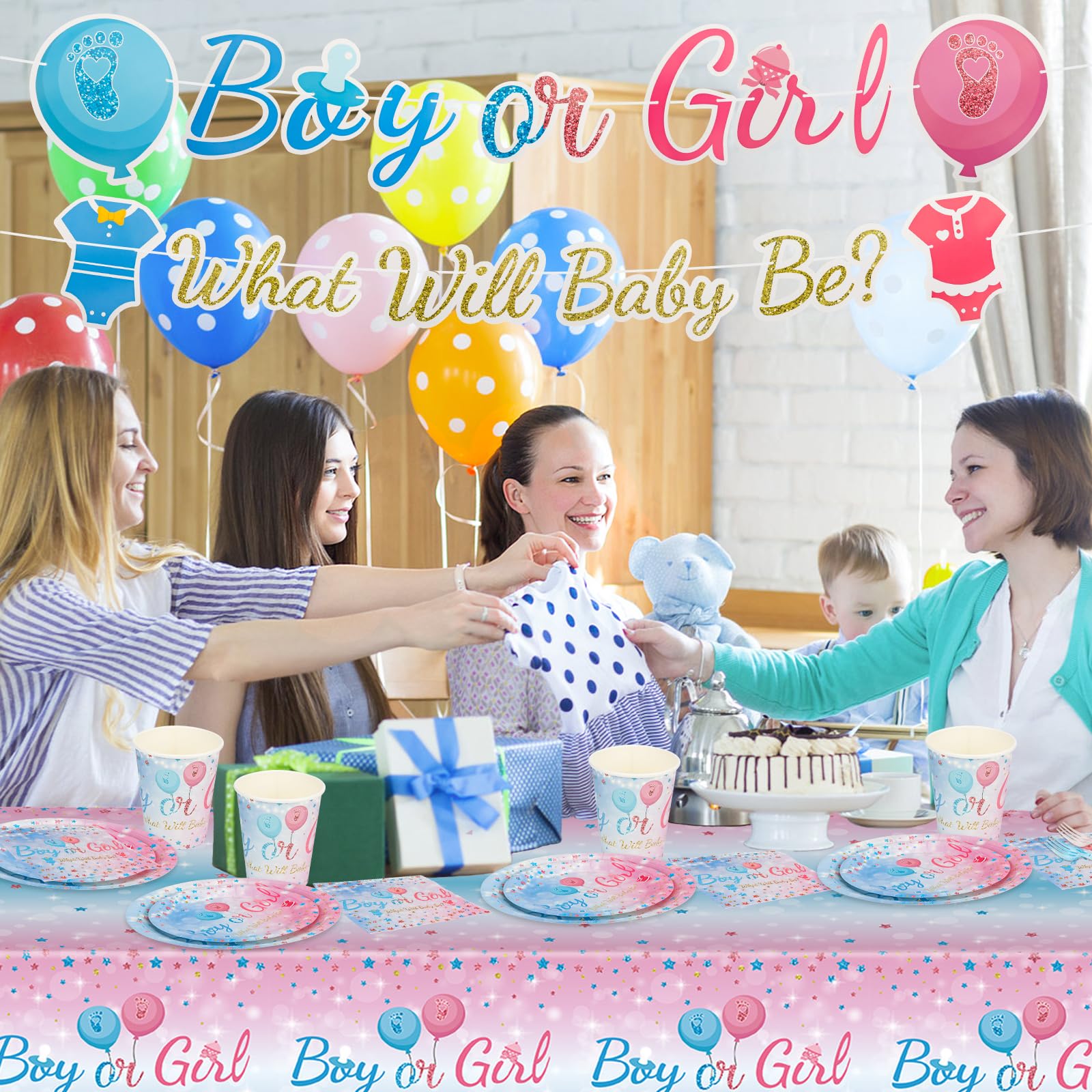 122 Pcs Gender Reveal Party Decorations, Set Stoviglie Carta per Feste, Baby Shower Decorazioni, Boy or Girl Decorazioni, Forniture Feste Baby Shower, per 24 Ospiti