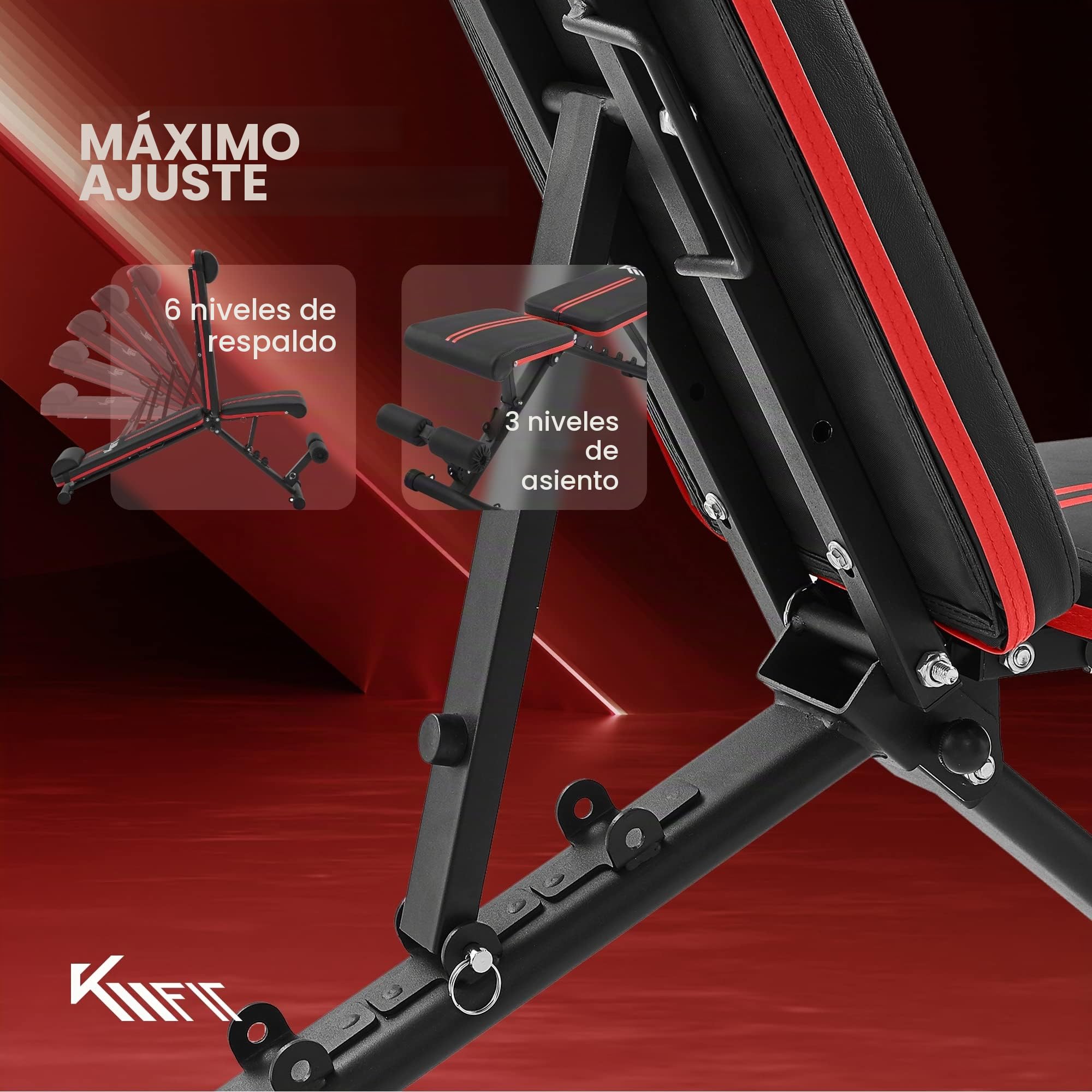 KM-Fit Banco de pesas plegable para entrenamiento | Respaldo ajustable en 6 posiciones | Asiento ajustable en 3 posiciones | Superficie de EVA transpirable | Capacidad de carga hasta 400 kg