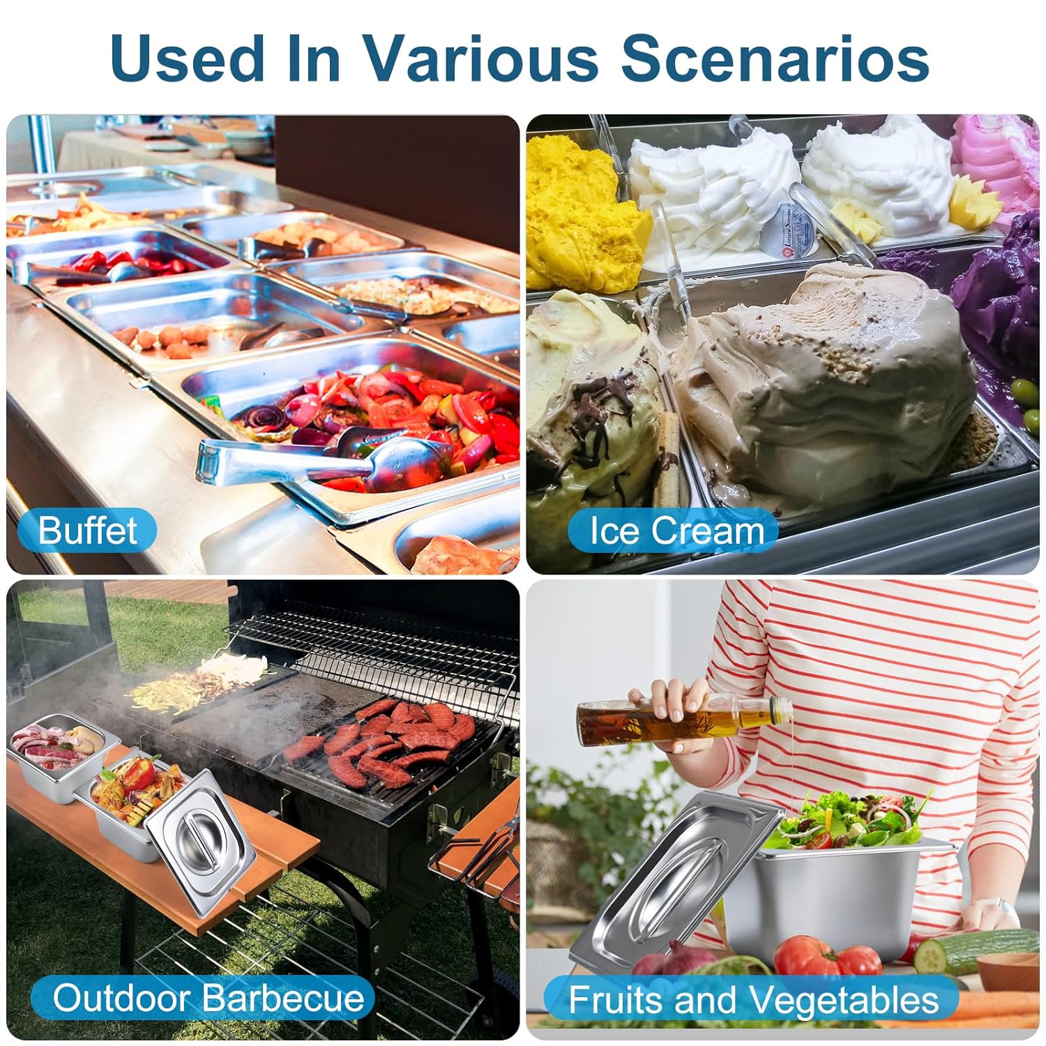 6 PCS Stainless Steel Pan Steam Table Pans 1/6 Size 4" Deep Stainless Steel Hotel Pan with Lid Restaurant Food Storage Containers with Lids Hotel Pans with Lids for Home Party Restaurant Hotel Buffet - Image 5