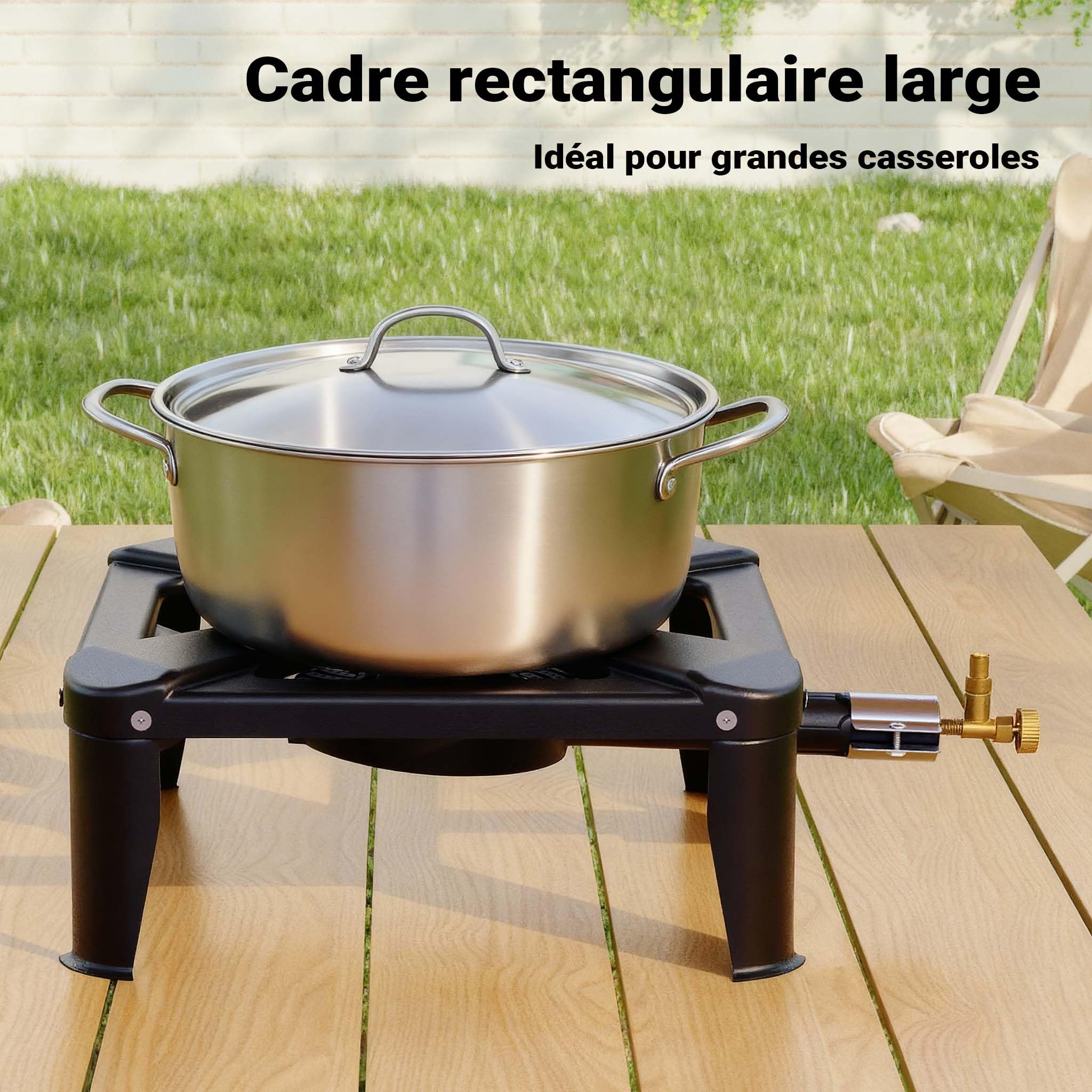 Wiltec Réchaud à gaz outdoor, 560 x 410 x 165 mm, cuisinière en acier 450 g/h 7 kW, camping loisir excursion randonnée, usage propane/butane