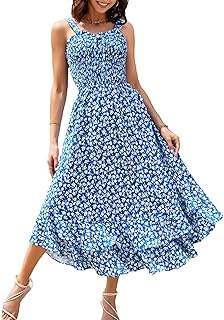 Women's 2025 Summer Floral Boho Dress Square Neck Strapped Swing A Line Sundress Beach Long Maxi Outfits - Buy now