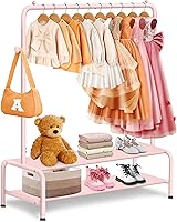 MirolamUS Kids Dress Up Clothing Rack with 2 Shelves - Sturdy Costume Storage Organizer for Little Girls Bedroom & Playroom, 32"W x 45"H