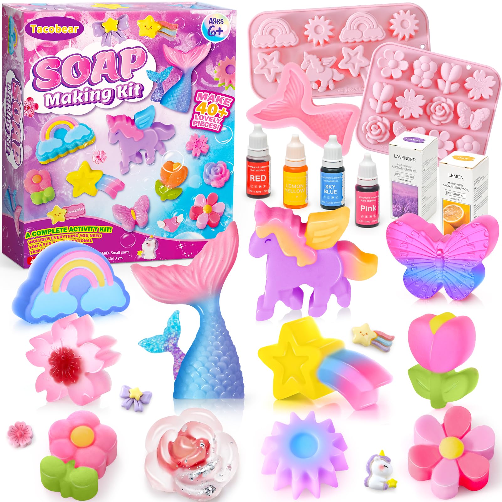 Kit para Hacer Jabones Manualidades con Flores Unicornio Molde Colores Aceites Esenciales Experimentos Juego Fabrica de Jabones Kits de Ciencias Regalos Niña Niños 5-10+ Años