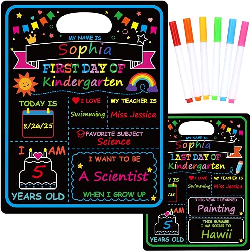 First Day of School Sign Board with Liquid Chalk Markers - 14”x11” Double-Sided First and Last Day Schools Board, Reusable 1st Days of Kindergarten Preschool Chalkboard for Back to School Supplies