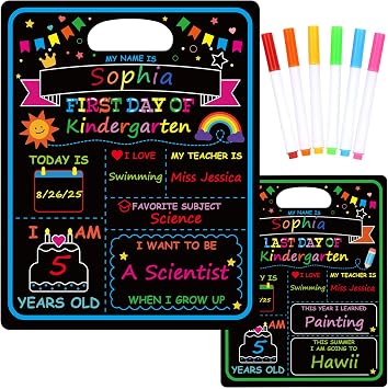 First Day of School Sign Board with Liquid Chalk Markers - 14x11 Double-Sided First and Last Day Schools Board, Reusable 1st Days of Kindergarten Preschool Chalkboard for Back to School Supplies