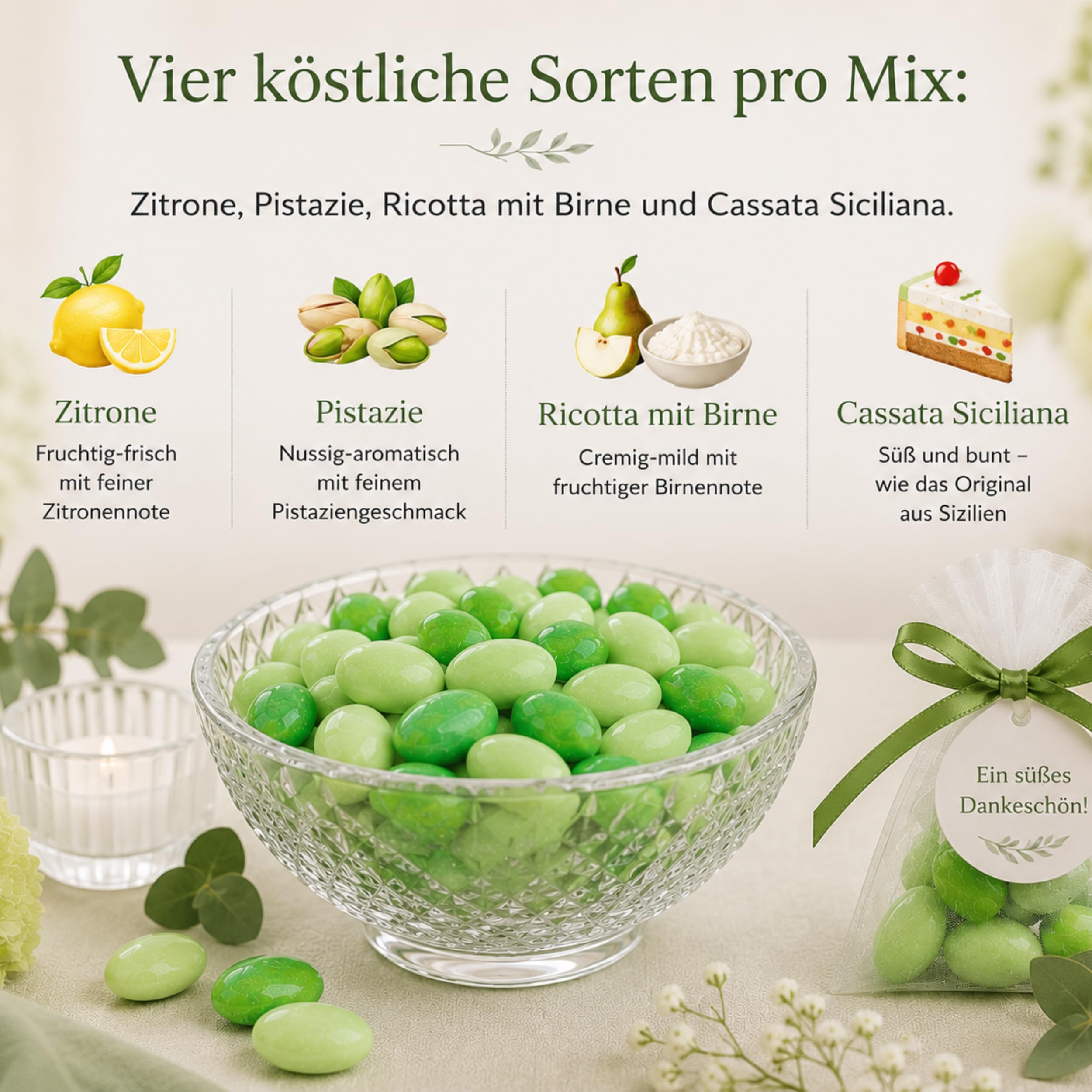 EinsSein 1kg Schokomandeln Geschmacksmix hellgrün–grün glanz | grüne Hochzeitsmandeln für Gastgeschenke zu Hochzeit Taufe Kommunion Konfirmation | Bonboniere Confetti Mandeln Schoko Candybar