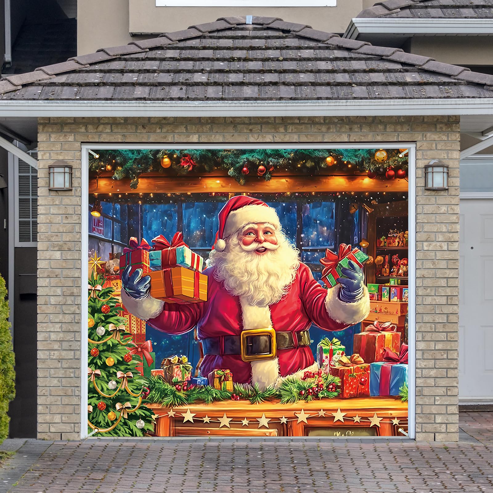 Snapklik.com : Upgraded Magnetic Christmas Garage Door Cover 7x8 Ft