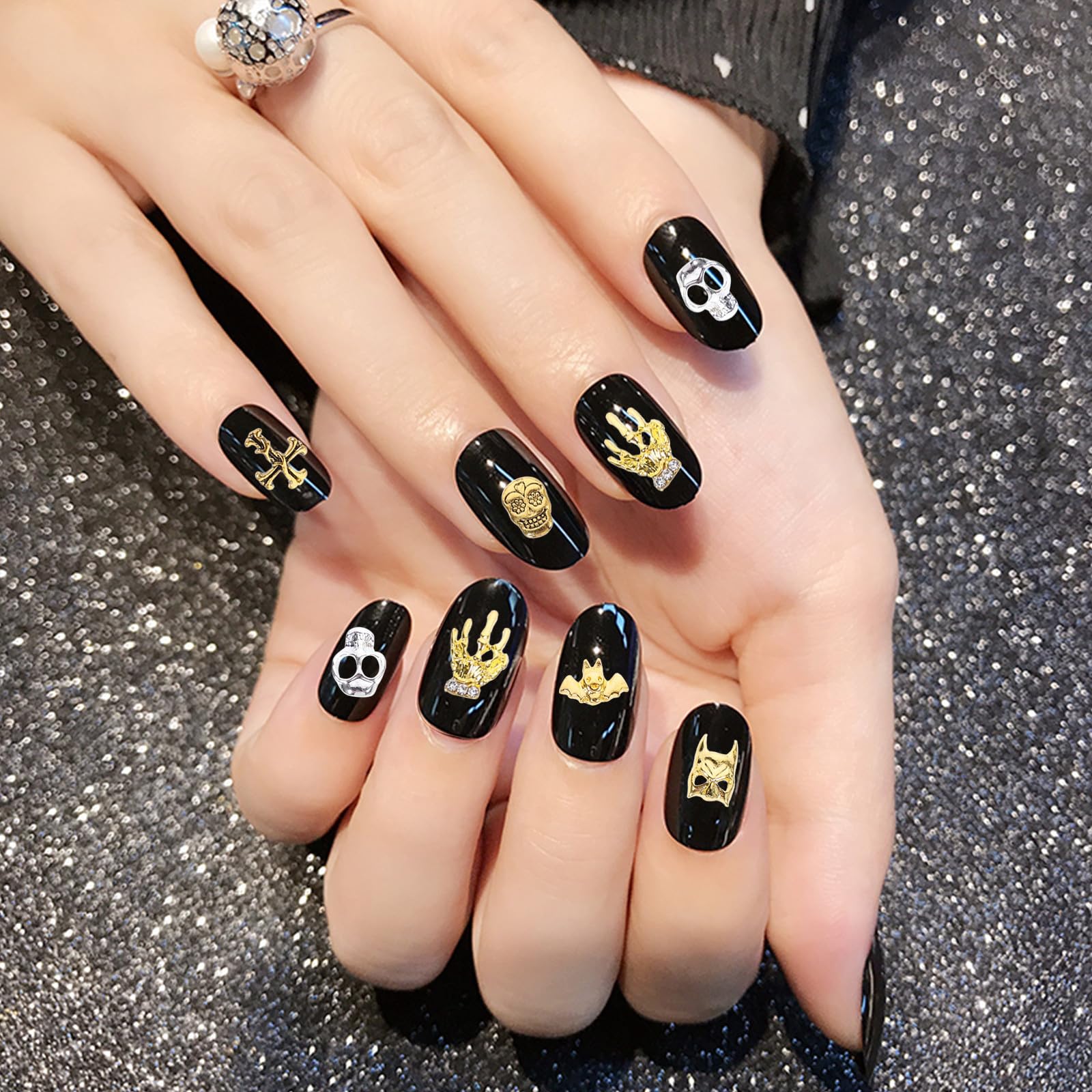Uonlytech 480 Piezas Dije de Esqueleto para Uñas de Halloween en Aleación Plateada, Accesorio Elegante para Decoración de Uñas DIY Estilo Chic y Moderno