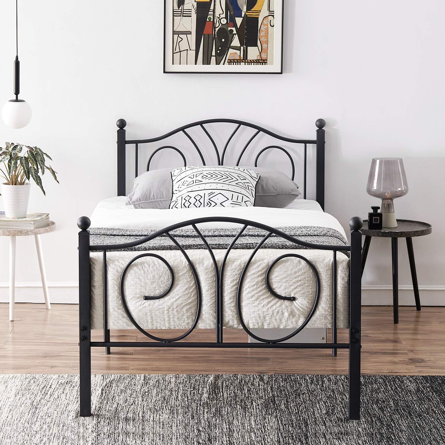 Photo 1 of -USED/MISSING PARTS UNKNOWN-VECELO Metal Platform Bed Frame/Mattress Foundation with Deluxe Headboard & Footboard, No Box Spring Needed, Heavy Duty & Easy Set up - Black (Twin) Black Twin
