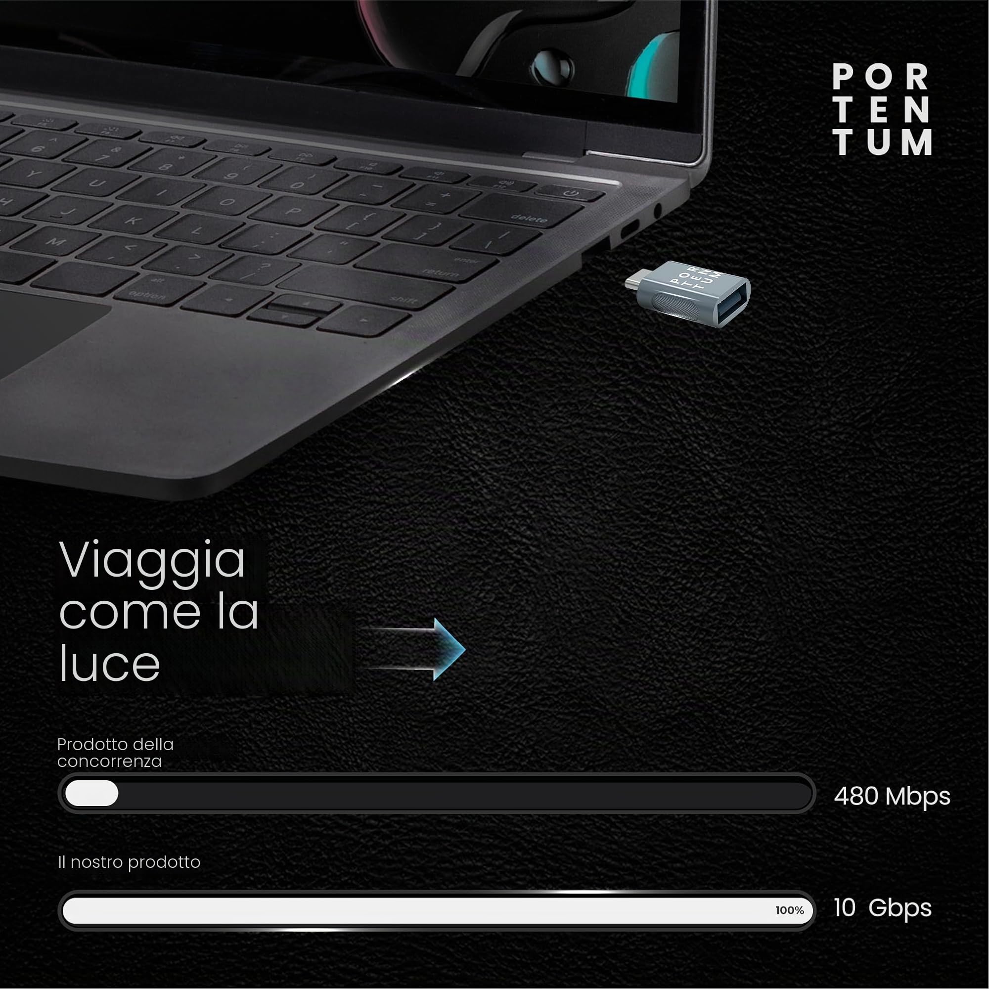 PORTENTUM Adattatore USB C a USB 3.0 OTG 10 Gb Zinco