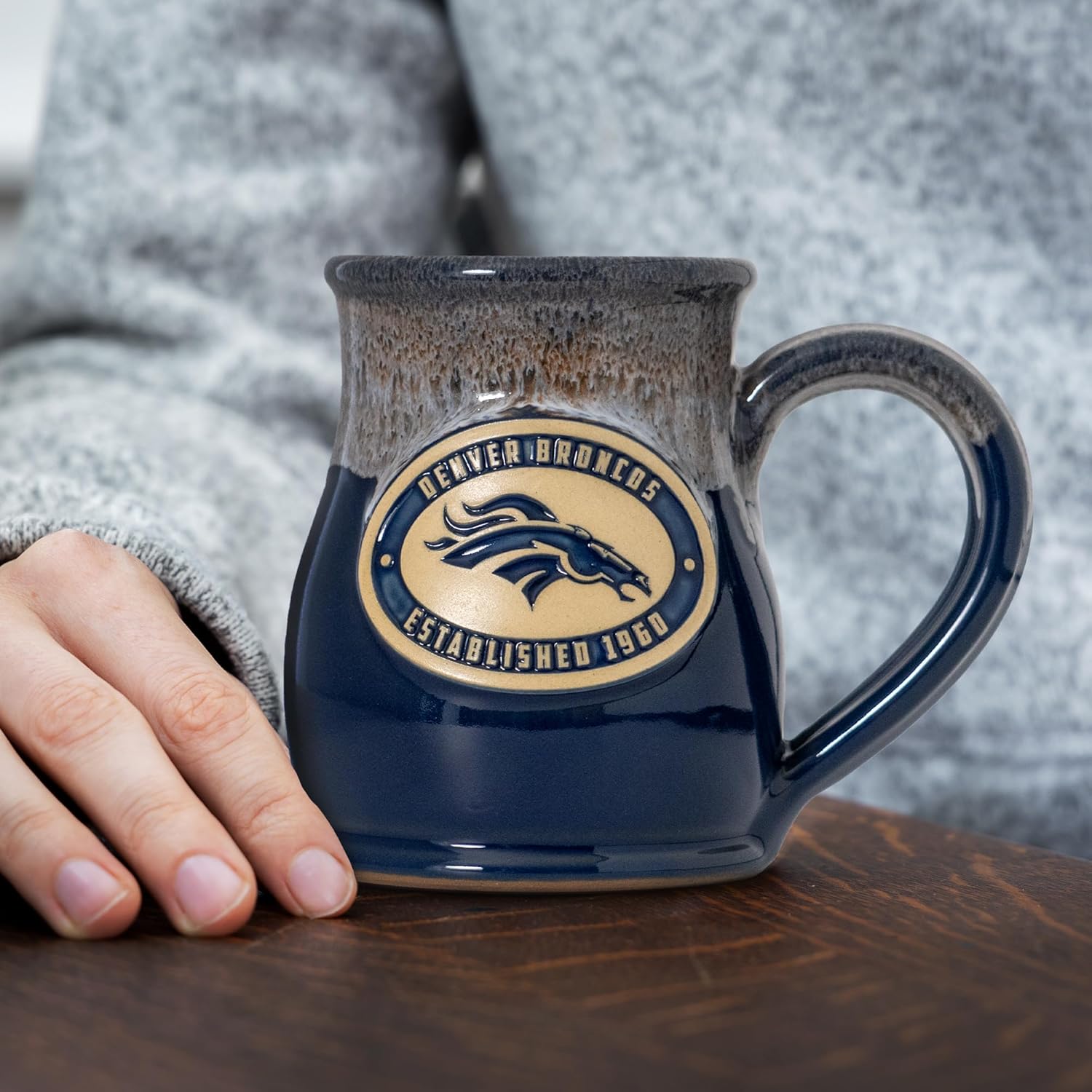 Greater Distance NFL Football Denver Broncos 14 oz Two-Tone Tall Belly Mug, Handmade Large Ceramic Coffee Mug With Team Logo for True Fans, Premium Deneen Pottery Made in USA - Image 2