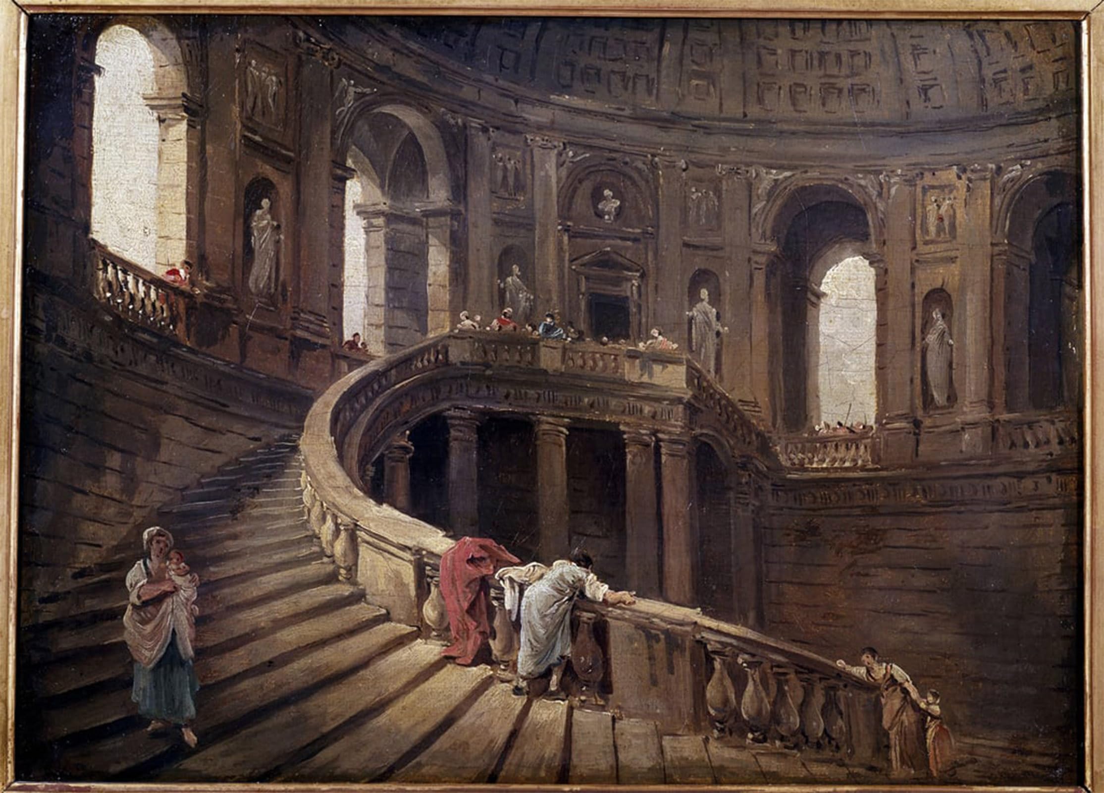 ARTXLXXBN Famous Art Print Poster Vintage Wall Art the Revolving Staircase of Palazzo Farnese a Caprarola Painting by Hubert Robert Canvas Art Poster for Home Decor 60x90cm