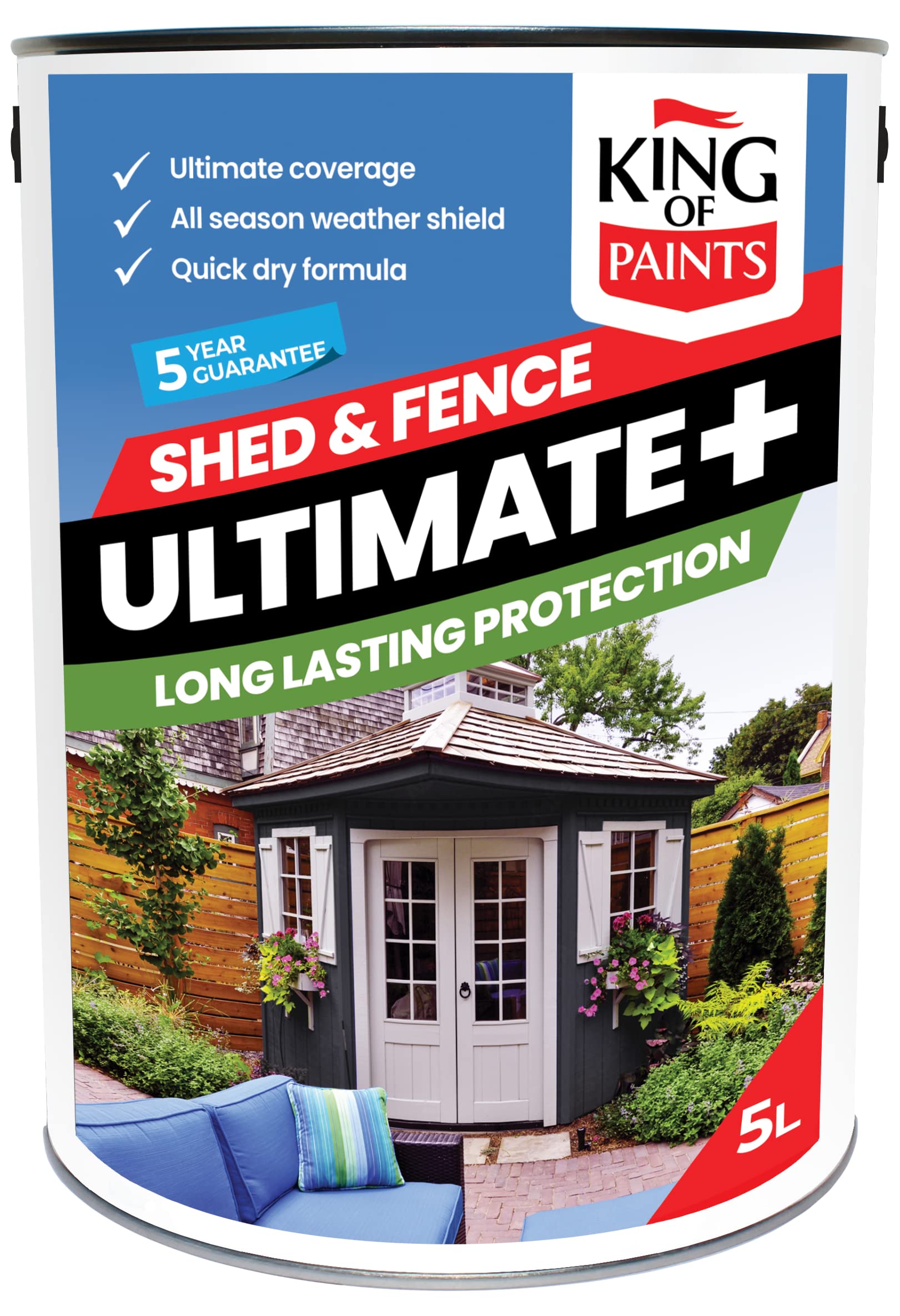 King of Paints dark grey shed and fence paint one coat saving your time and energy 5litres
