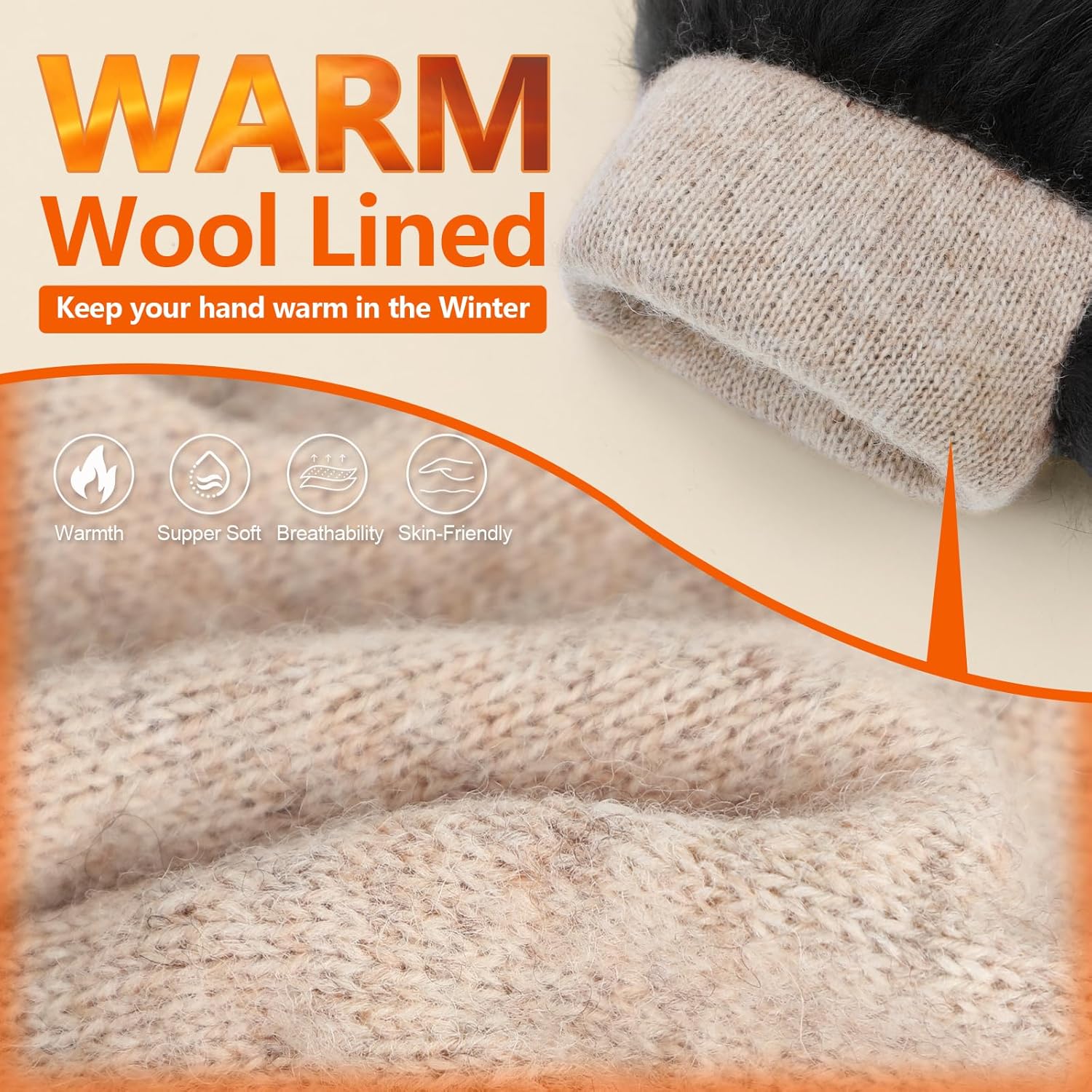 GSG Women Leather Gloves Luxury Rabbit Fur Cuff Winter Touchscreen Warm Driving Gloves - Image 6