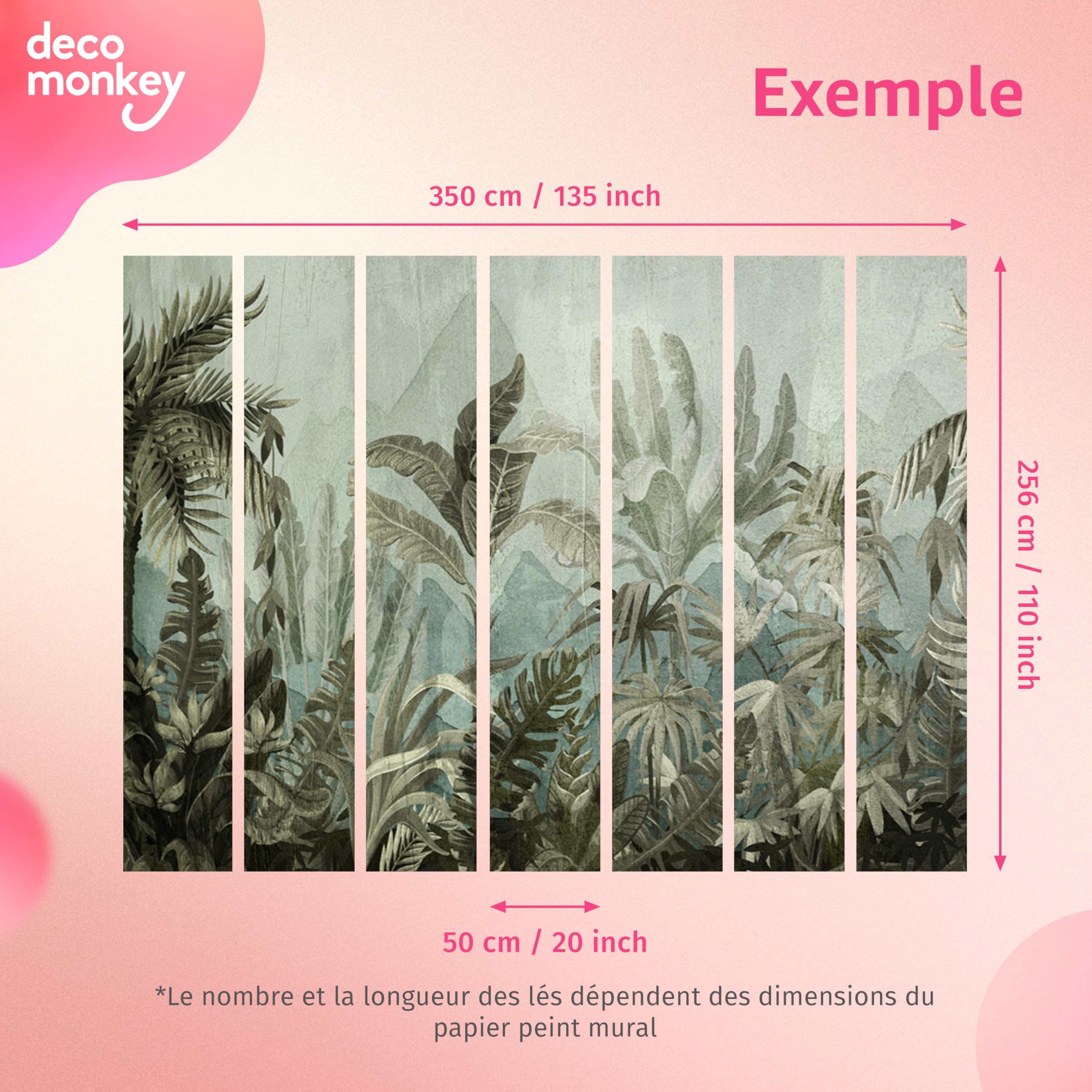 decomonkey Papier Peint Panoramique Intissé Plante 350x256 cm - Motif Jungle et Feuilles Nature Tendance, Décoration Murale Salon Chambre - Facile d’entretien, résistante aux UV - 7 Lés