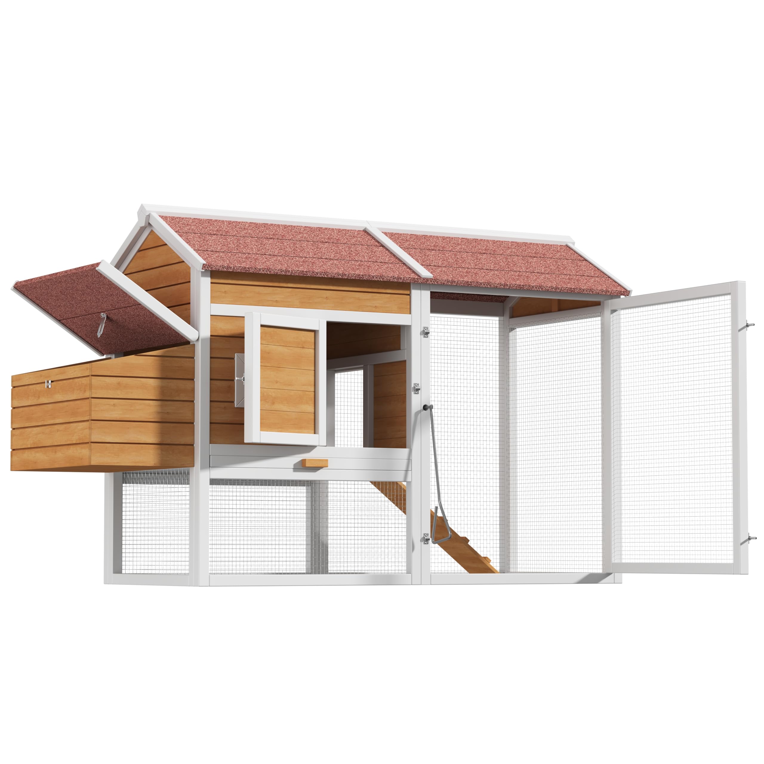 Gallinero de madera de abeto, resistente al invierno, para exteriores, para hasta 4 gallinas, con nido, cajón galvanizado, percha y cierre, 185 x 91 x 115 cm, color madera natural