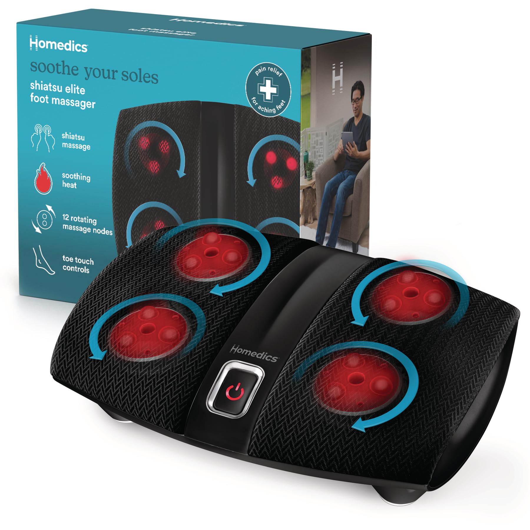 Homedics Shiatsu Select Foot Massager with Heat – Shiatsu Foot Massager with Heat, Therapeutic Kneading & Rolling, 4 Rotational Heads with 12 Massage