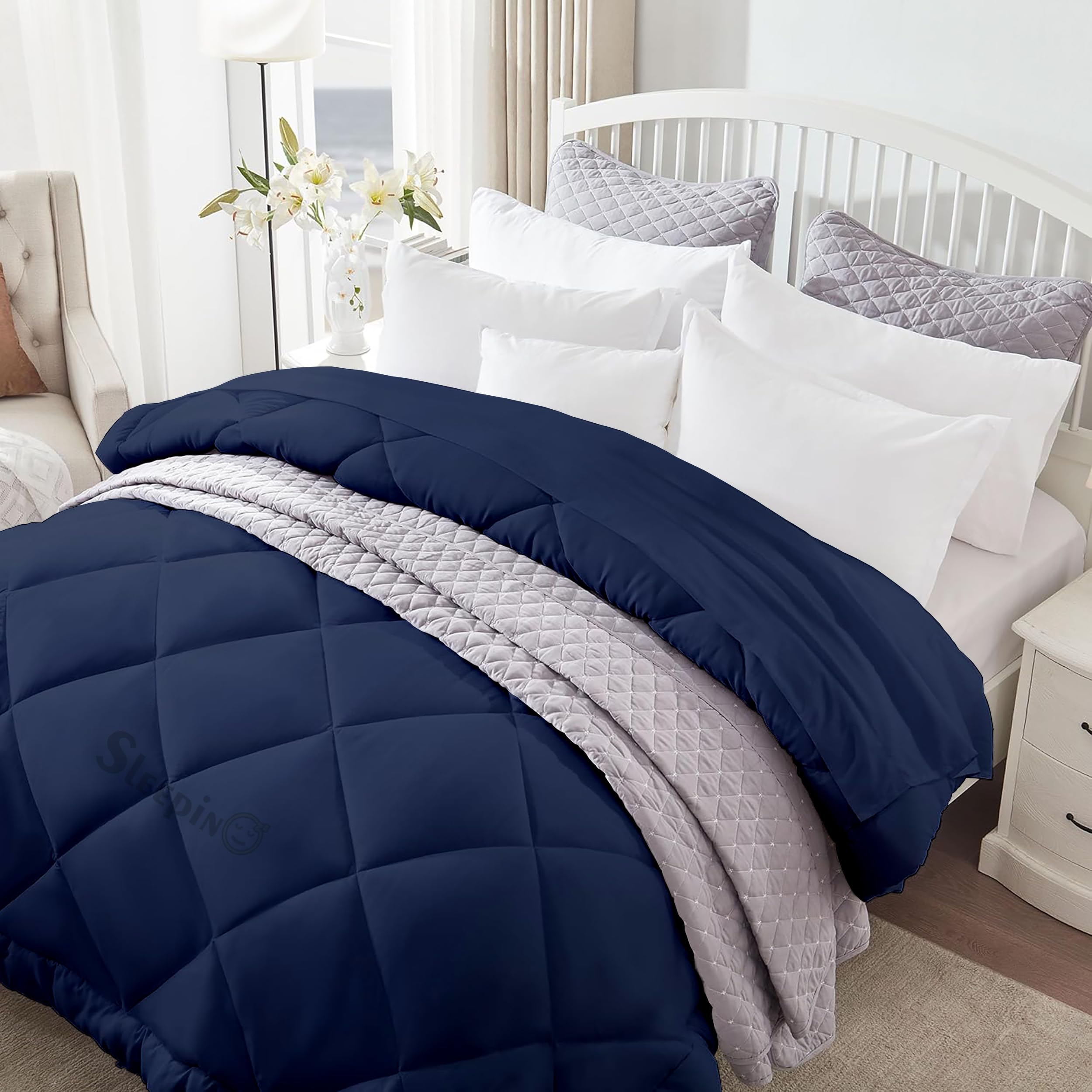 Double Bed Comforter for Winter 90x100 Inch | Microfiber 400-GSM Comforter Breathable Dohar/Rajai/Blanket/Duvet/Quilt - (Double Bed-Navy Blue)-image-32