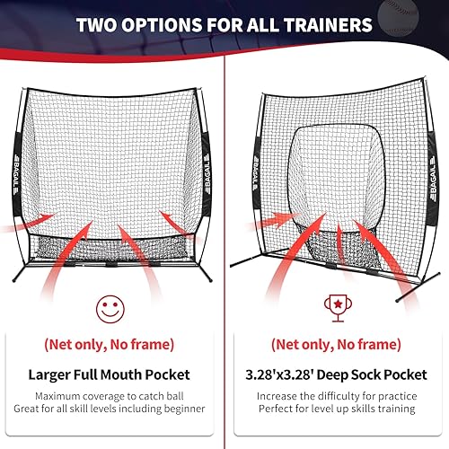 Miniatura 5 de BAGAIL Red de repuesto de 7 x 7 pies para béisbol y sóftbol (solo red, sin marco), red de béisbol de repuesto de poliéster sin nudos de 7 hebras