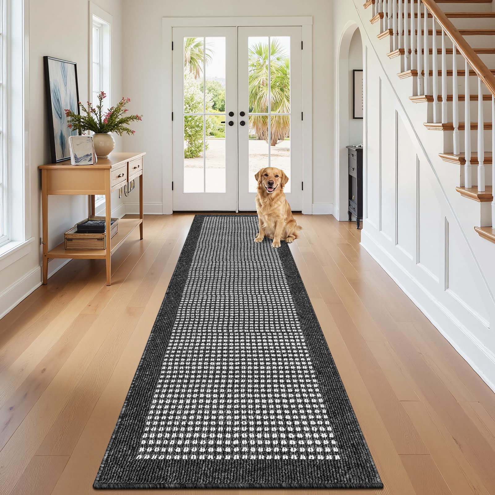 Ileading Hallway Runner Rug 2'x10' Heavy-Duty Durable Entryway Mat with Non Slip Rubber Backing for Busy Traffic Extended Indoor Doormat Black