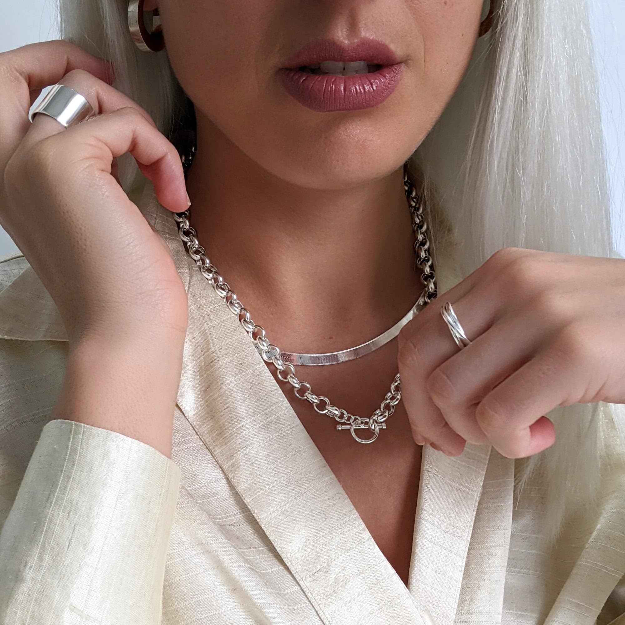 Silverly Breiter Zigarrenring aus 925er Silber für Damen | Daumenring mit Flacher Kante aus Sterlingsilber | Polierte Klobige Herrenringe aus Silber | Einfaches Minimalistisches Glattes Dickes Ehering