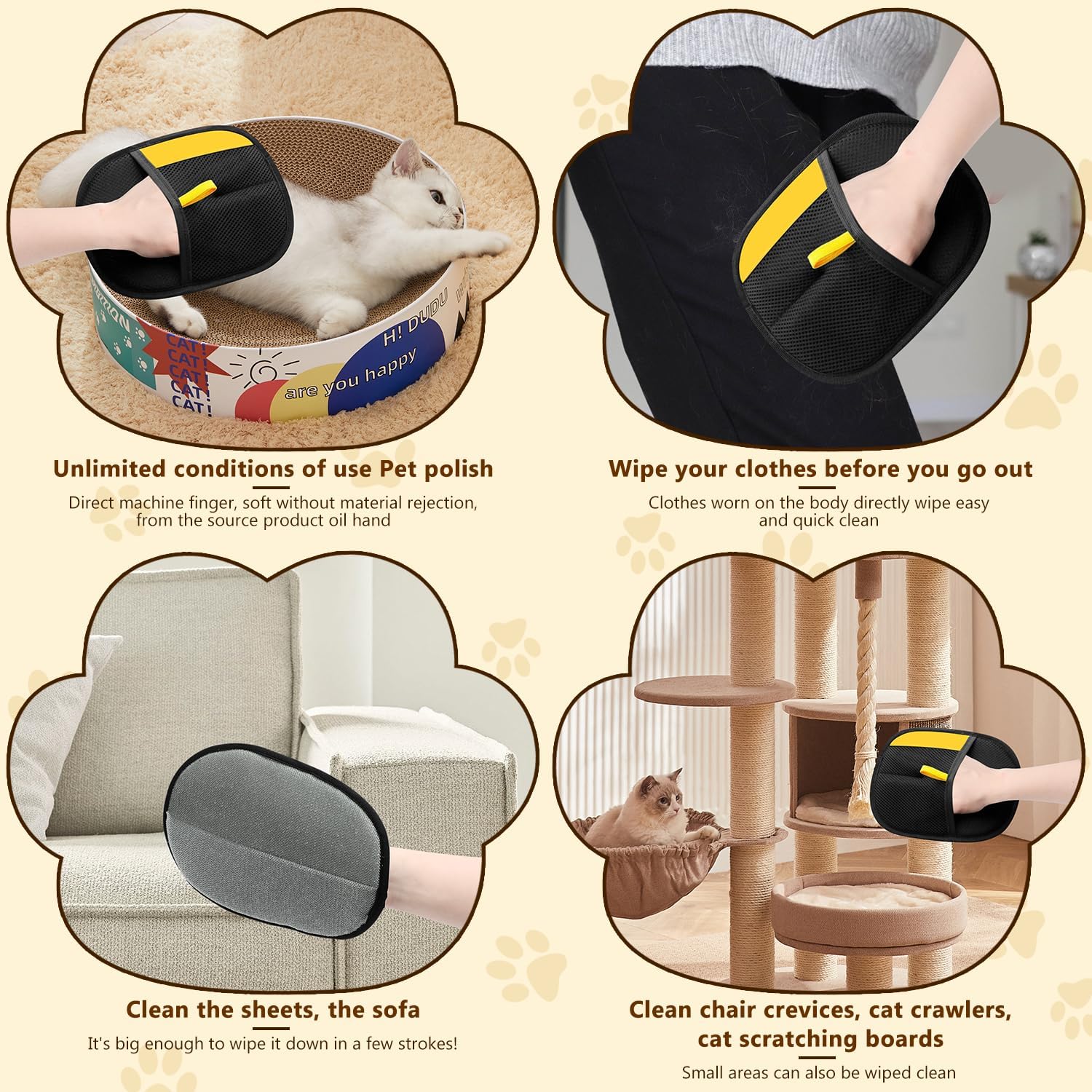 KLIFE Tierhaarentferner-Handschuh, elektrostatische Tierhaarentfernungshandschuhe für Katzen und Hunde, wiederverwendbar, doppelseitig, Tierhaarentferner für Couch, Möbel, Teppich, Autositz (2 Stück)