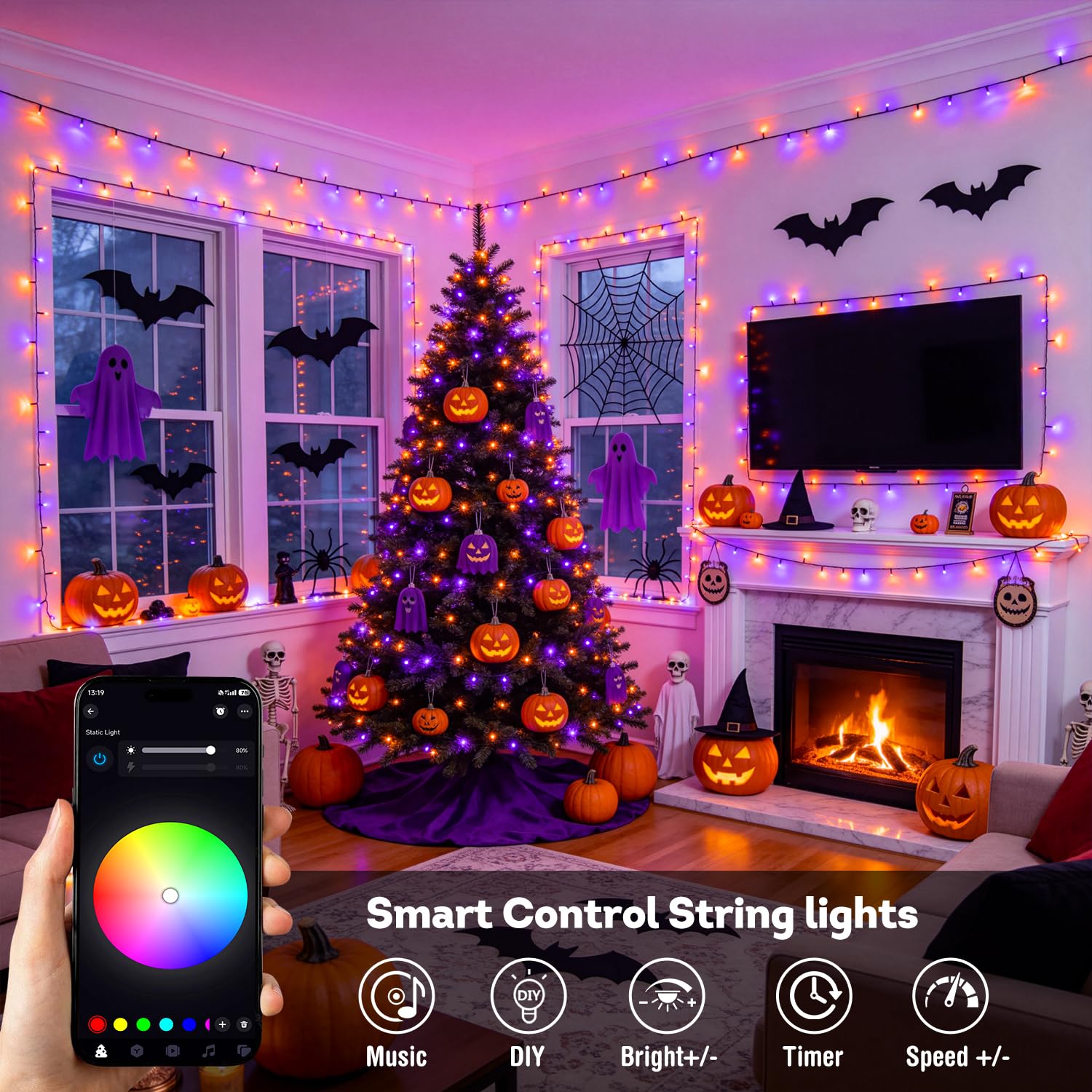 JMEXSUSS Color Changing String Lights for Halloween, 66ft 200 LEDs
