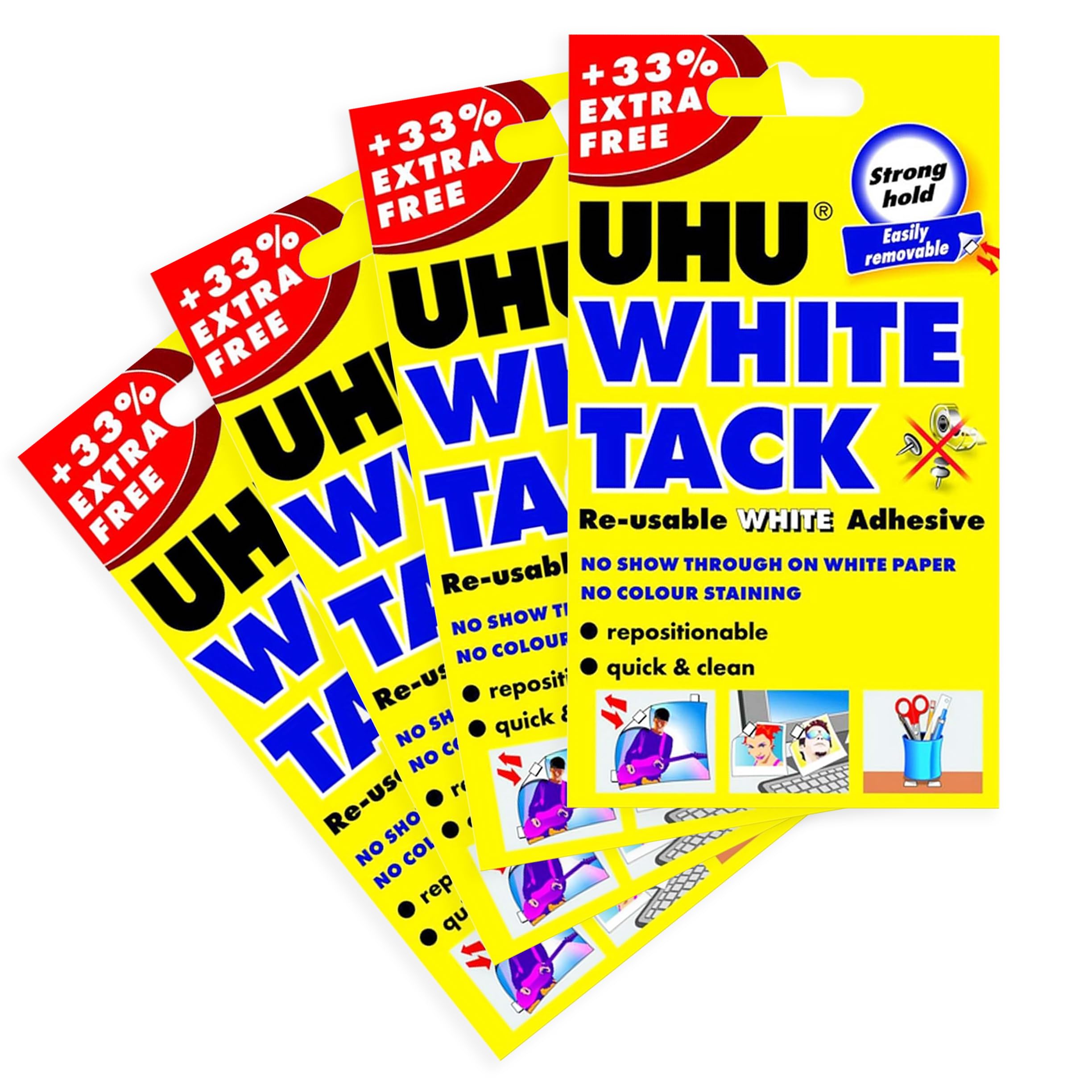 UHU White Tack - Sticky Reusable Adhesive Putty - Pack of 4